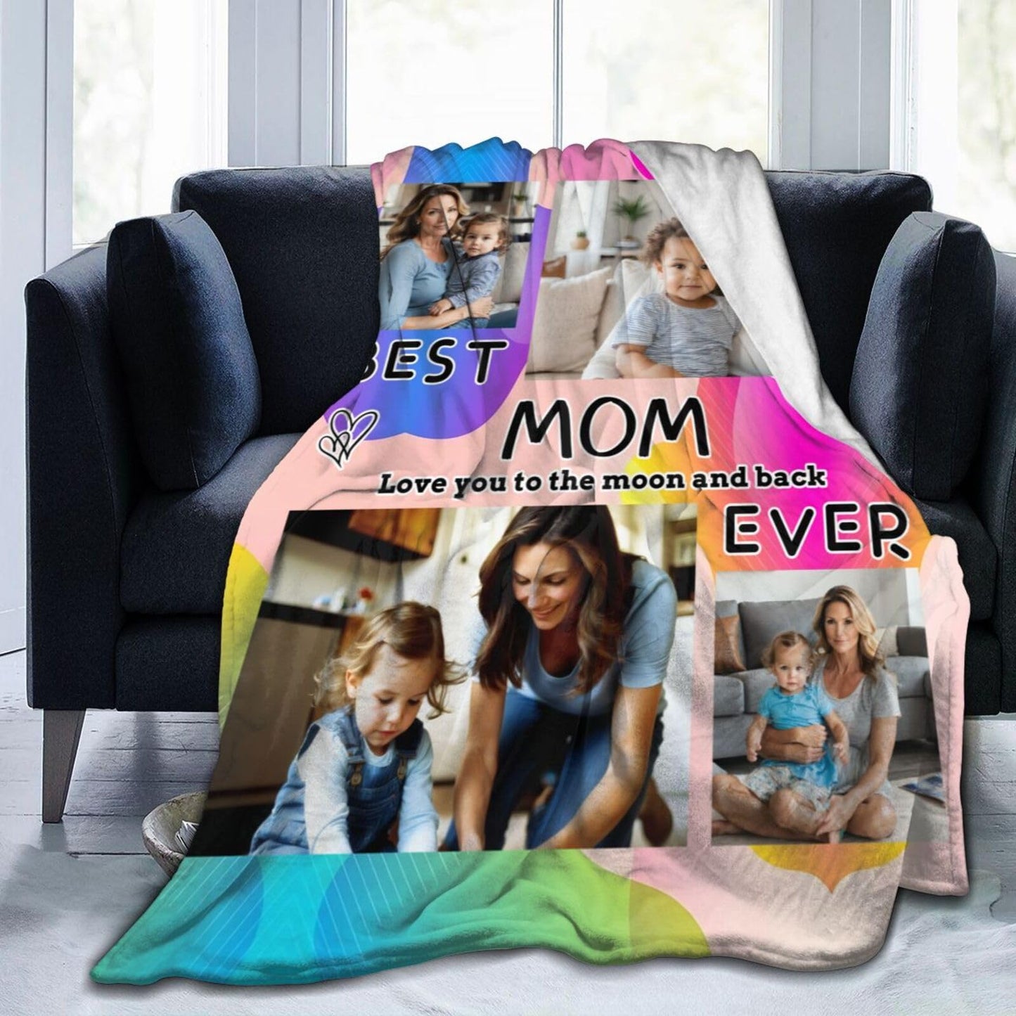 Dewoofly Personalized Photos Flannel Throw Blankets Custom Gift for Your Best Mom Ever, Customized Blanket All Seasons for Birthday Mother's Day Presents 60"x50" (Print in USA)