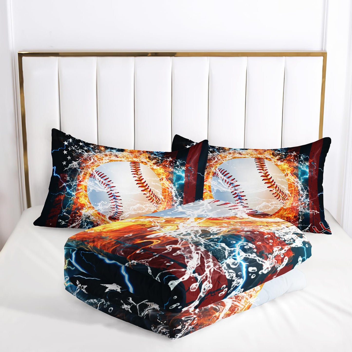 Nttopship Kids Baseball Comforter Sets King，Bedding Sets 3PCS for Kids,Sports Theme Bedding Sets Sets All Season 1 Comforter and 2 Pillowcases