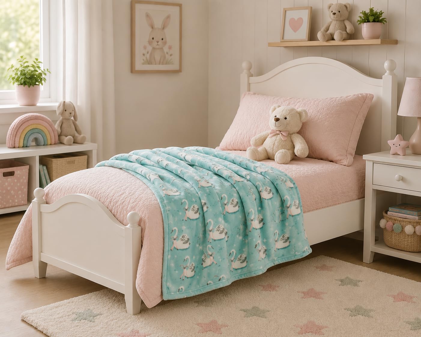 Serafina Home Fleece Throw Blanket: Soft Cozy Velvet Swans on a Lake Design, for Couch Bed and Home Decor, 50x60