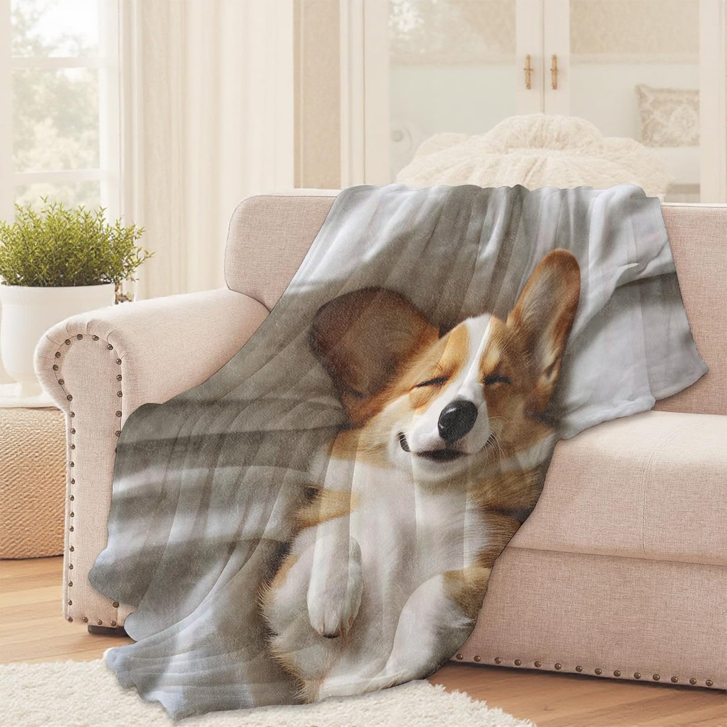 Corgi Dog Throw Blanket for Girls Boys Kids Adults, 50x60 in, Cozy Flannel Blanket for Bedroom, Camping, Couch, Room Decor, Fuzzy Warm Soft Gifts
