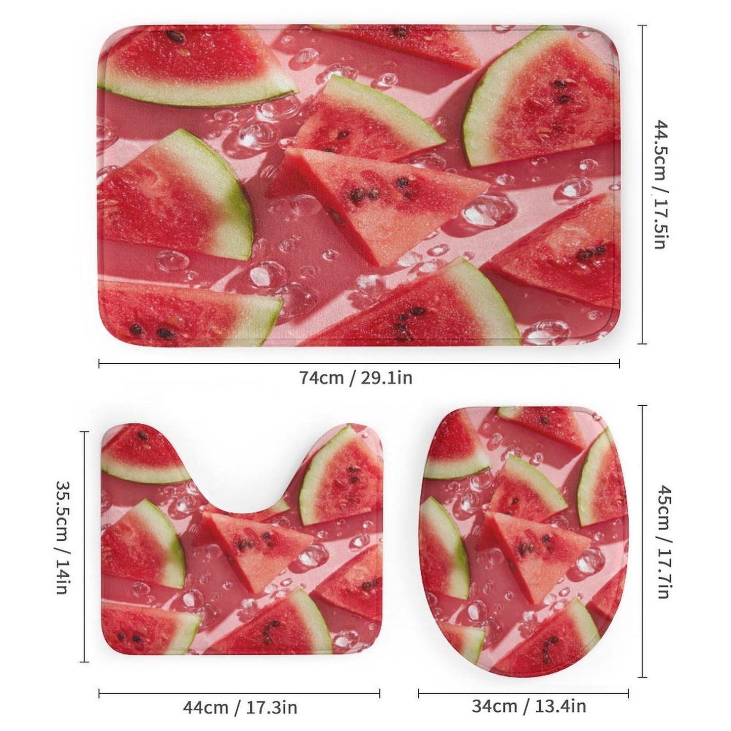 INSFBRB Modern Realistic Watermelon Shower Curtain Sets with Rug,Toilet Lid Cover and Bath Mat,Colorful Rustic Summer Fruit Watermelon 4 Piece Bathroom Set