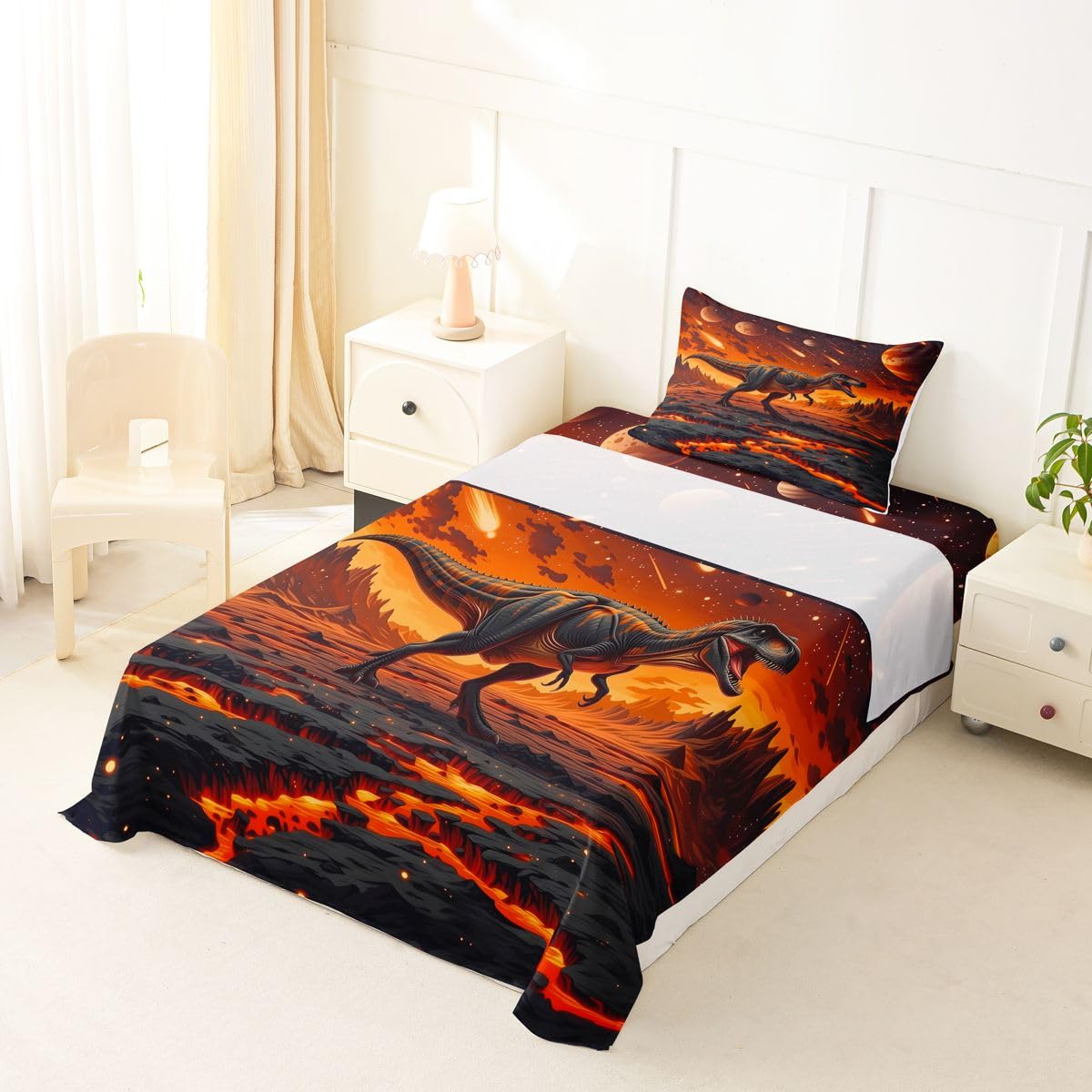 Feelyou Dinosaur Bed Sheets Sets Twin Size Kids Boys Girls 3D Digital Print Bedding Set Jungle Dino Bed Sheet Set with 16-Inch Deep Pockets Wild Animal 3Pcs with 1 Pillow Cases Red Black
