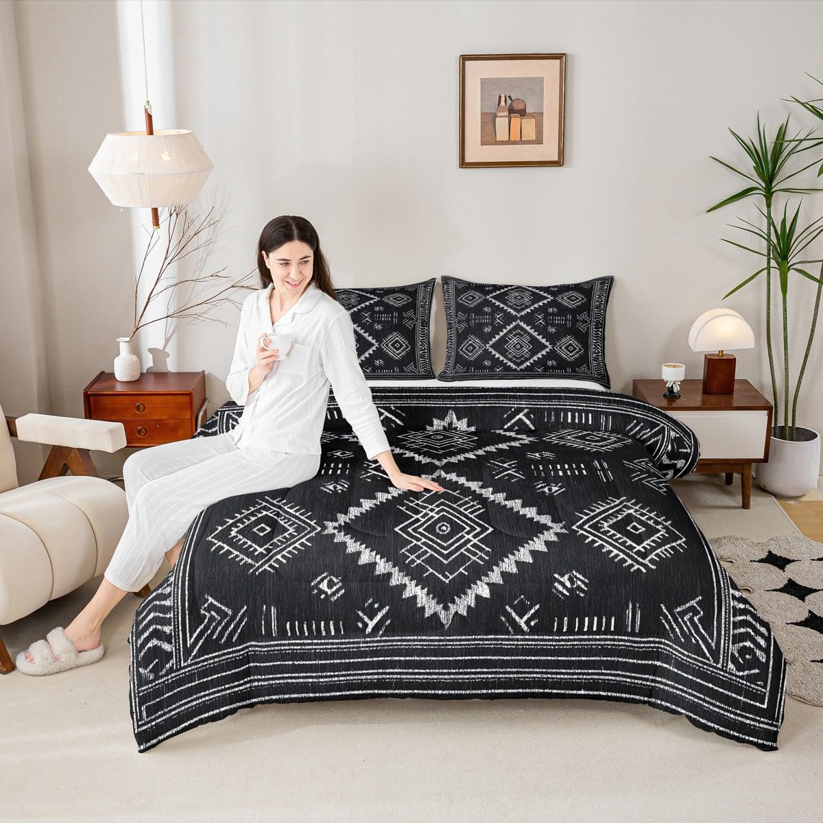 jejeloiu Boho Western Comforter Set Queen Size Bohemian Southwestern Bedding Set for Kids Boys Girls Aztec Decor Duvet Quilt Country Bedroom Farmhouse 3 Pcs with 2 Pillow Cases