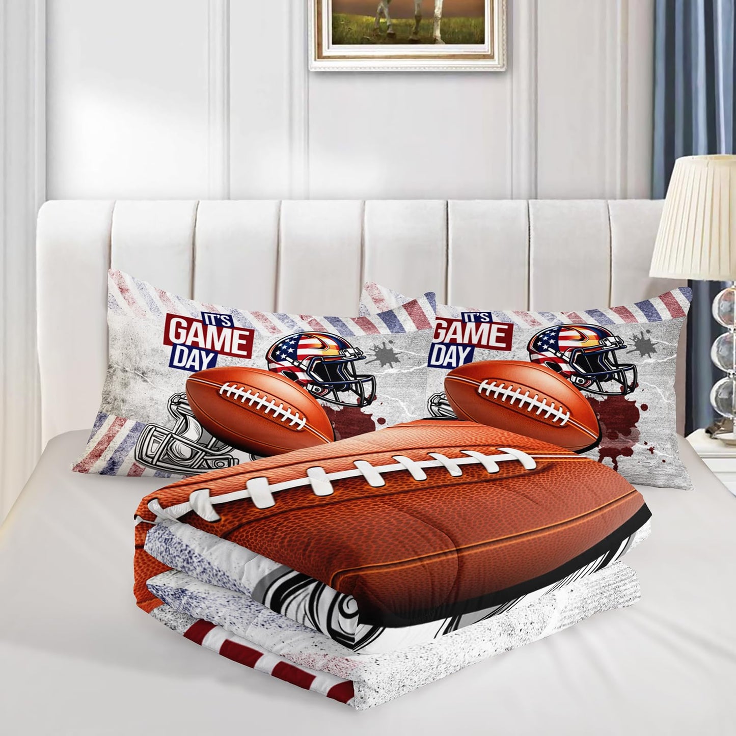 QOOMO Baseball Kids Bedding Set,Cartoon Helmet Print Comforter Set Queen Size for Baseball Fan Room Decorat,Soft Lightweight Bed Set All Season,1 Comforter Set 2 Pillowcases