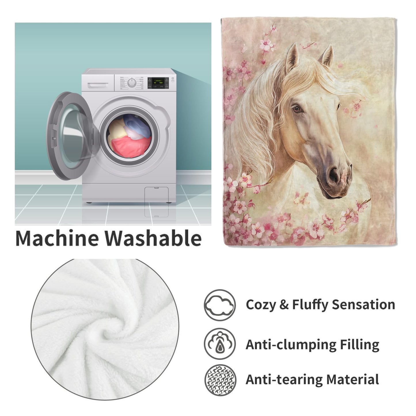 VANZEV Horse Blanket, 50"x60" Luxurious Flannel Fleece Throw for Kids & Adults, Ultra-Soft and Warm Home Decor Blanket, for Animal Horse Lovers