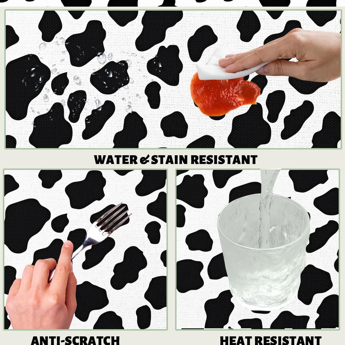 Cow Print Decorative Rectangle Table Cloth Black and White Cow Farm Animal Rectangle Table Cover Anti-Oil Tablecloth for Dining Tables, Parties, Wedding and Banquet Decoration 52 x 70 Inch 4-6 Seats