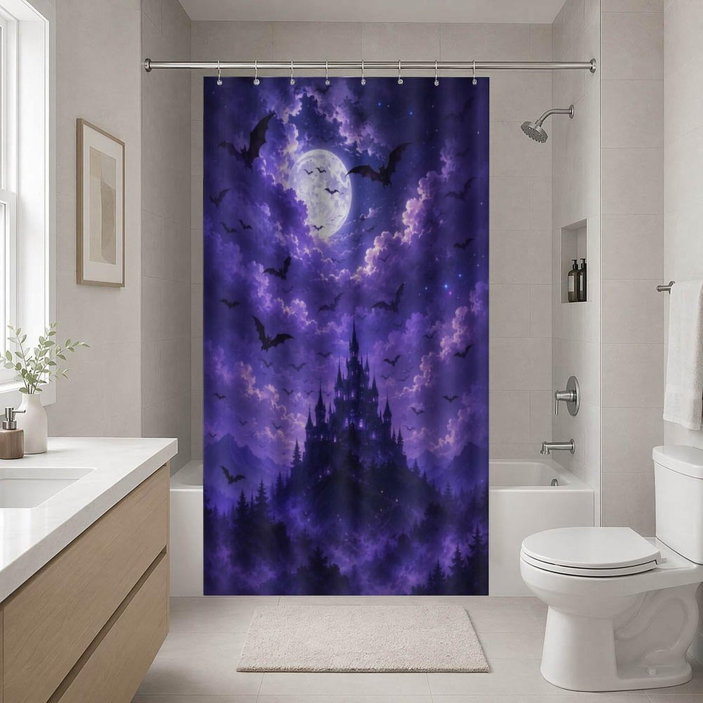 bladesgsd Moonlit Night Mystical Gothic Shower Curtain with 12 Hooks 36x72Inch, Polyester Bathroom Curtain, Privacy Shower Curtain for Bathtub, Shower Stall, Apartment, Guest Bathroom
