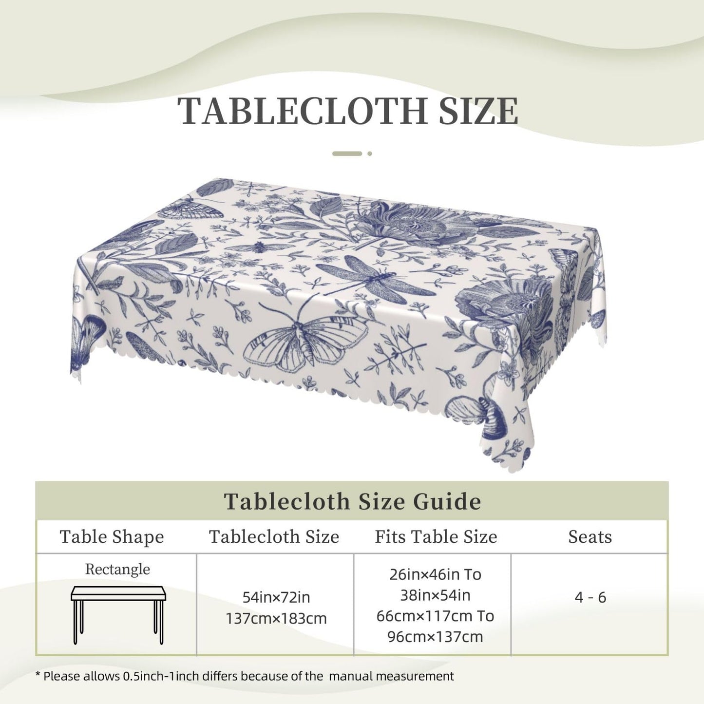 XIOURERY Flowers Butterflies Table Cloths Decorative for Dining Room, Dragonfly Washable Tablecloth for Home, Restaurant, Outdoor Party Table Cover 54x72 Inch