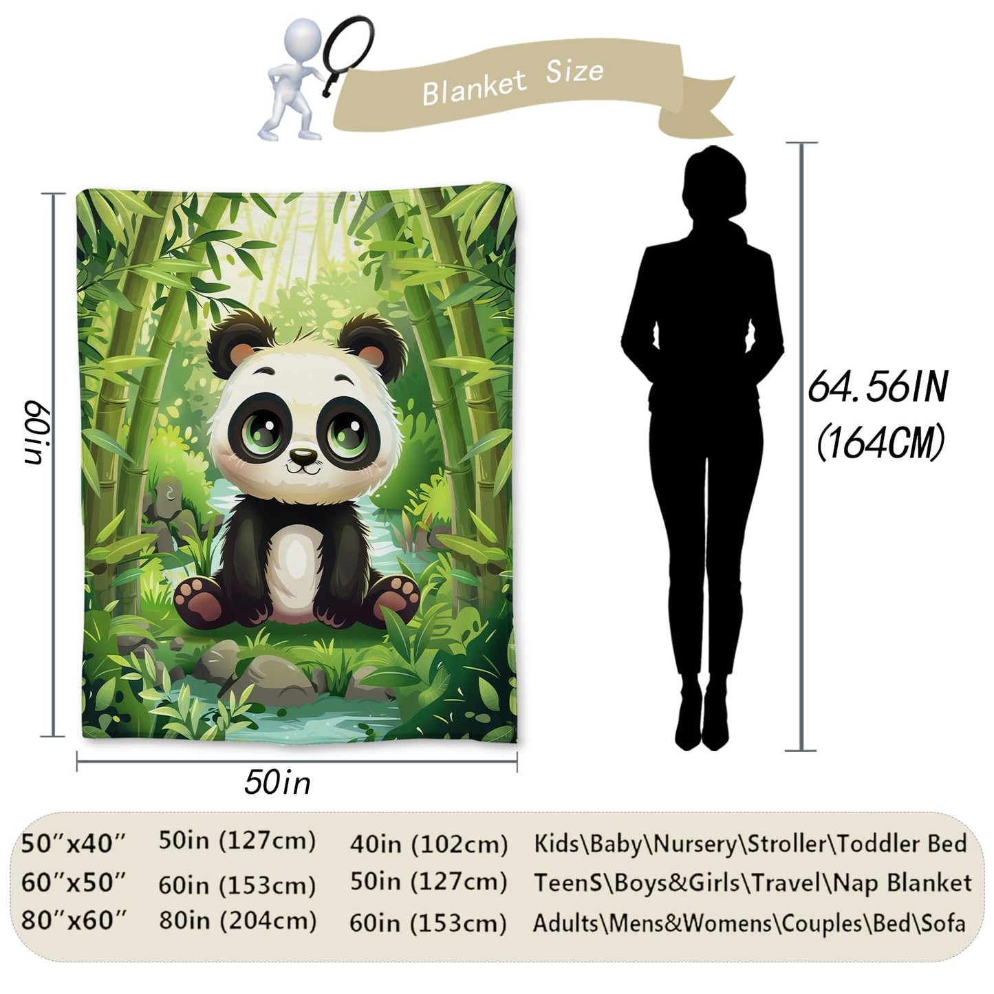 Ti Caldi Charming Panda in Forest Blanket - Soft Lightweight Cozy Flannel Throw Blanket for Adults Kids Women Men, Warm Fuzzy Blankets for Couch, Bed, Travel, Home Decor, Living Room 60×50 in