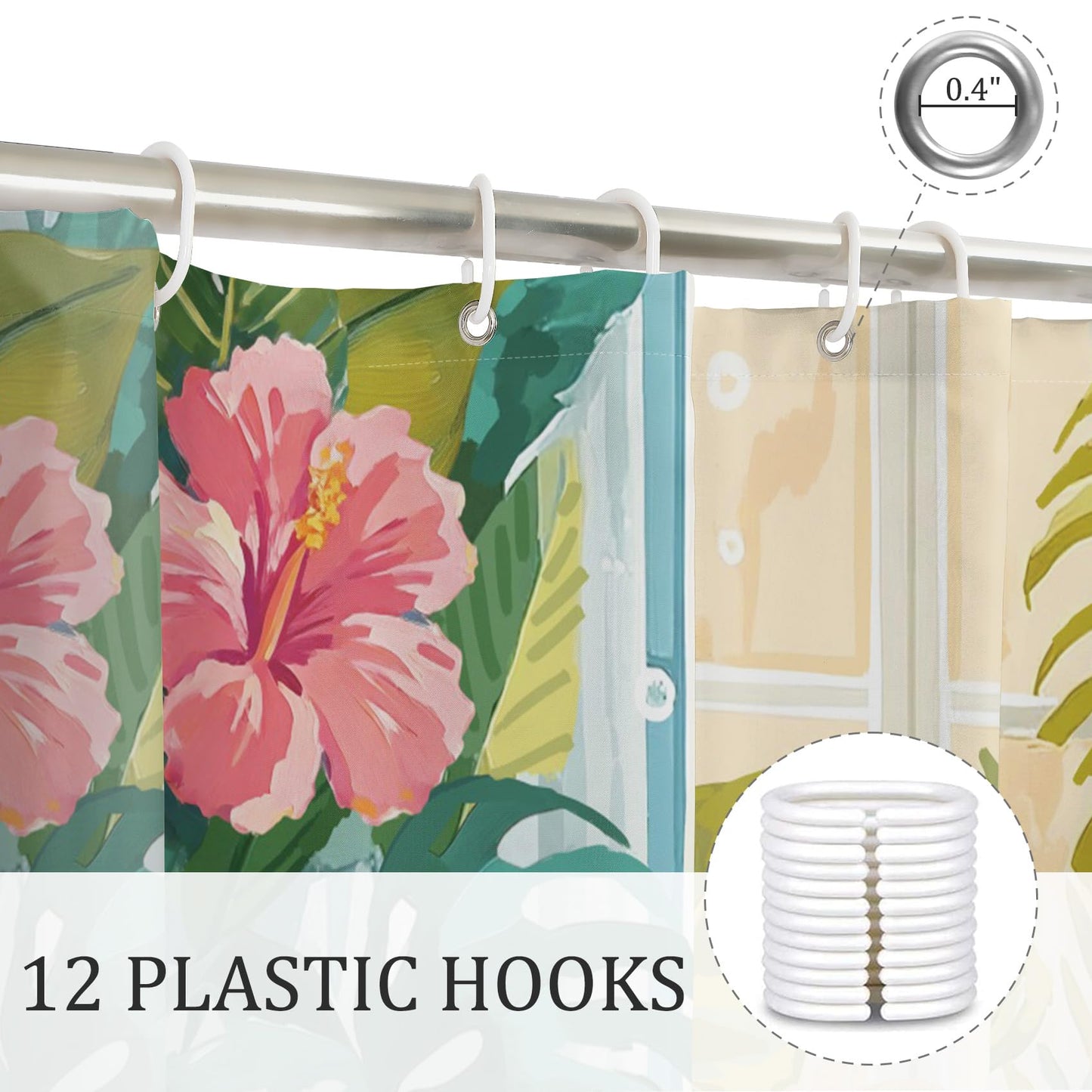 GICDSU Funny Cat Shower Curtain Boho Cute Black Cats Shower Curtain for Bathroom Pink Tropical Matisse Kitten Plam Tree Bath Curtains with Hooks Waterproof Fabric Bathtub 72x72 Inch