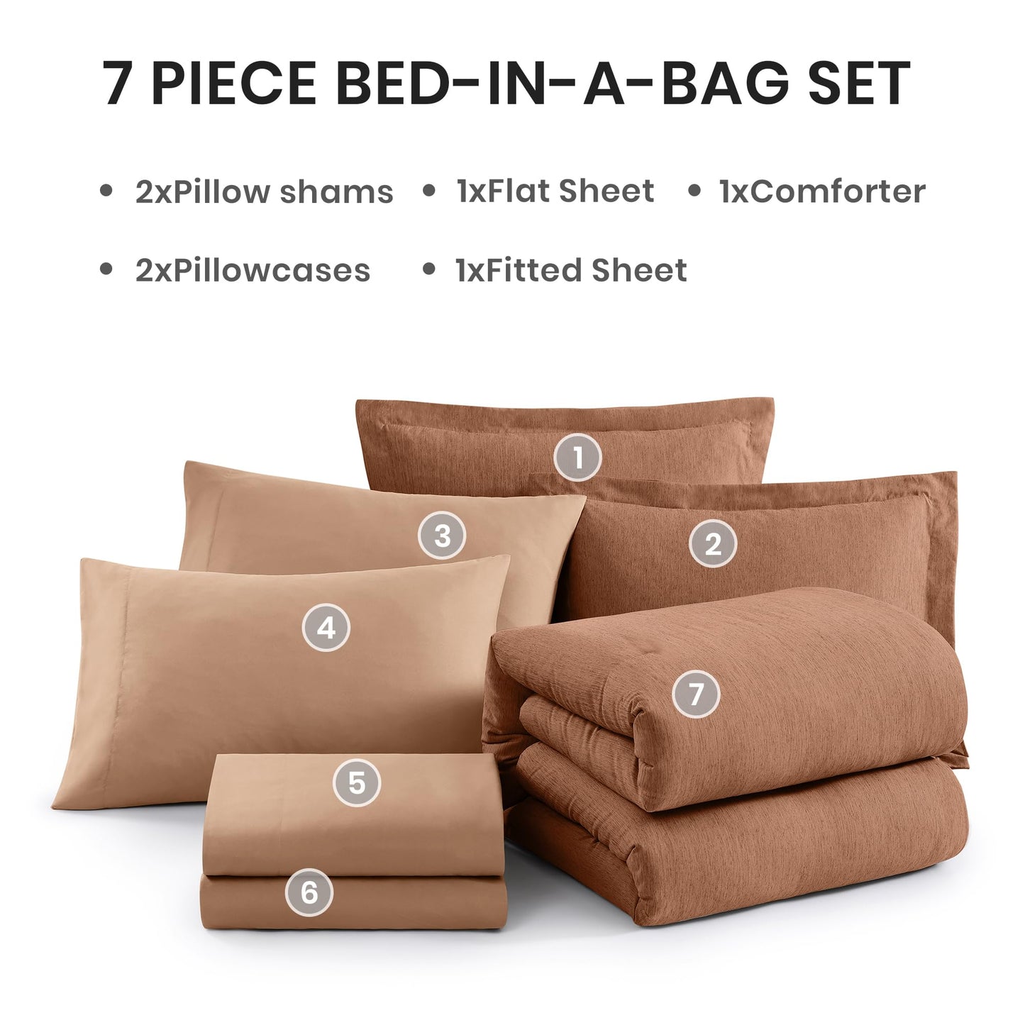 Monbix Queen Comforter Set - 7 Pieces Cationic Dyeing Autumn Leaf Bed in a Bag Queen Bedding Sets with Comforter, Sheets, Pillowcases & Shams, Reversible Bedding Comforters Sets