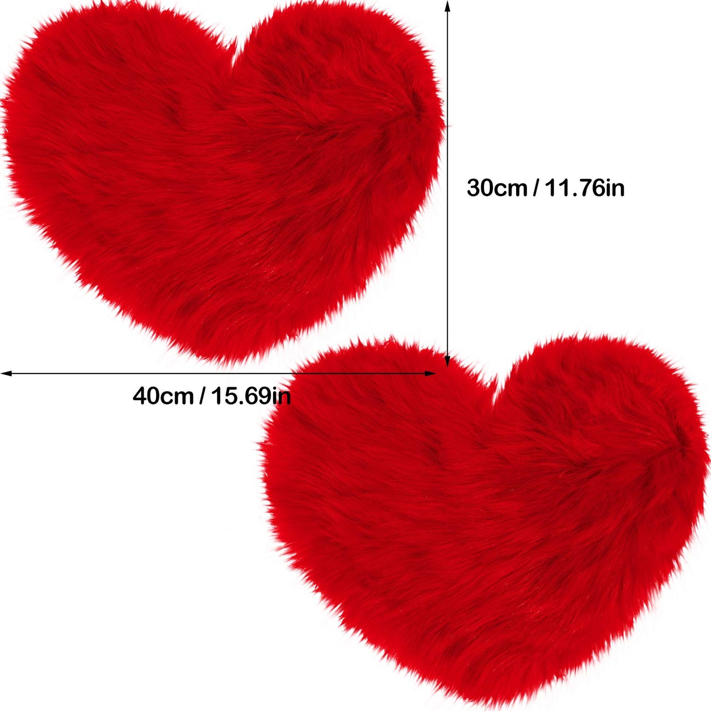 Mudder 2 Pcs Faux Fur Rug, Heart Shaped Rugs, Fluffy Decorative Mat for Room Home Chair Side, Desk Feet, Nursery, Photo Background & Valentine Decor, 12 x 16 Inch(Red)