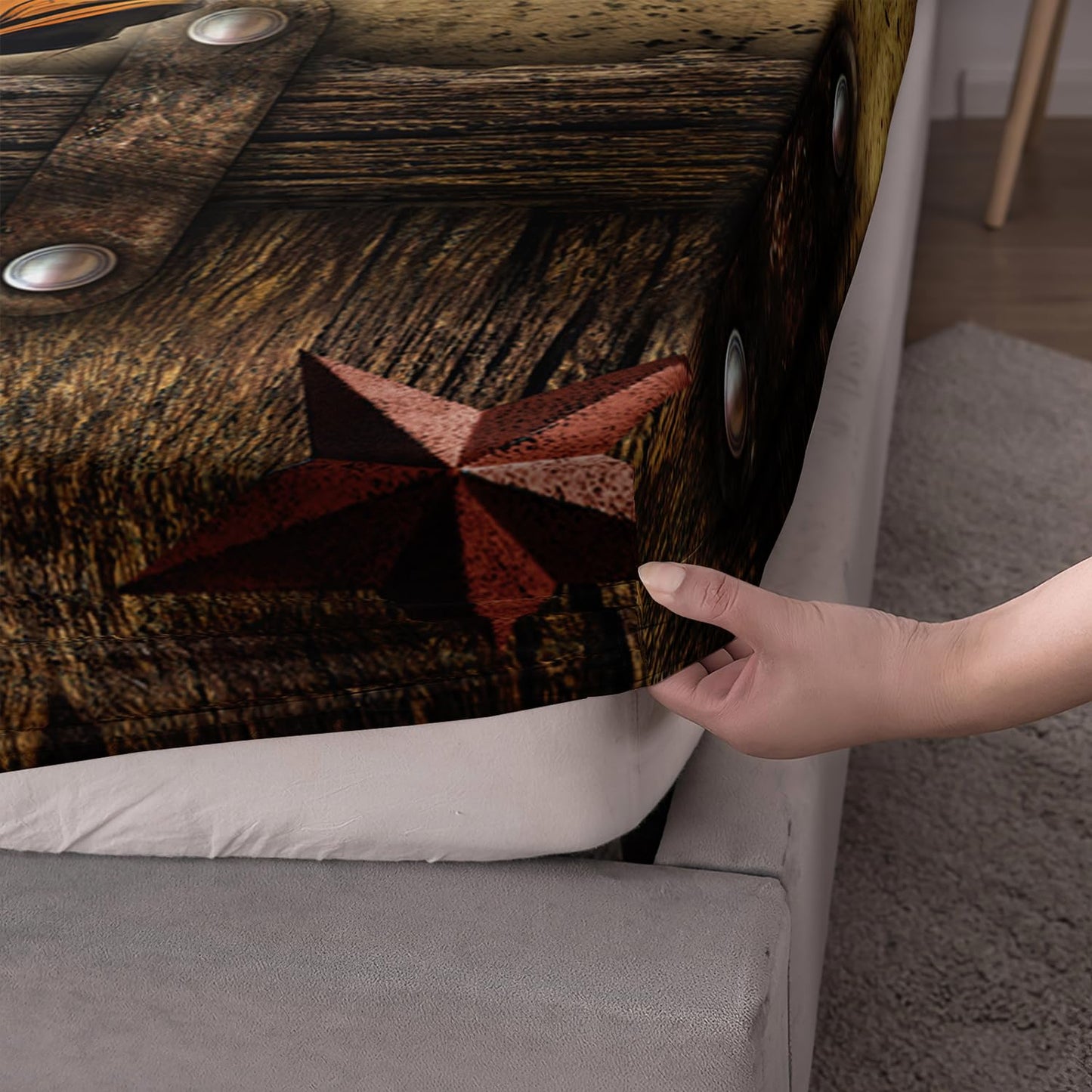 HOSIMA Cowboy Twin Fitted Sheet,Cowboy Riding Cattle Print Western Bedding for Adults Teens Boys Room Decor,Fence Stars Background Pattern Lightweight Bedding,1 Fitted Sheet+2 Pillowcases.
