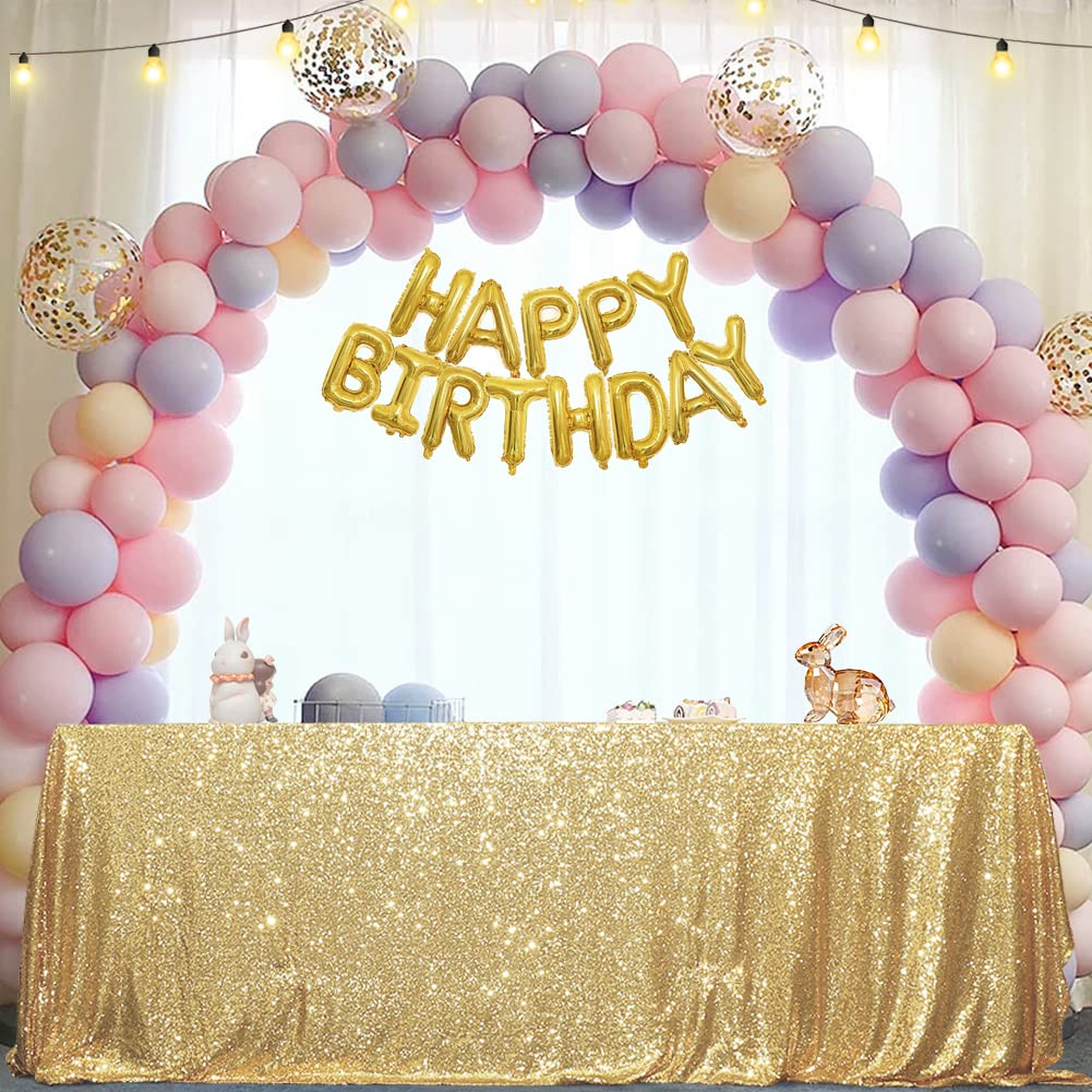 Eternal Beauty Gold Sequin Tablecloth, 50x78-Inch Rectangle Glitter Table Cloth for Mother's Day Birthday Party Wedding Decoration