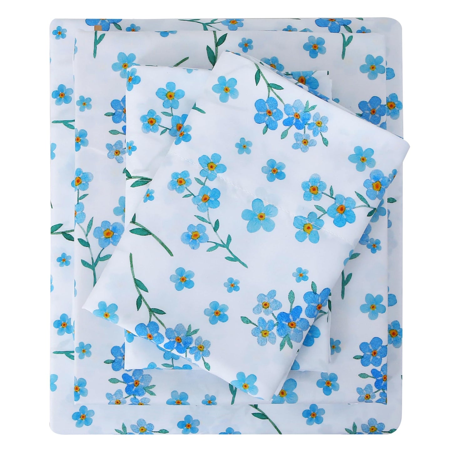 Viviland Floral Twin Sheet Set - 3 Piece Country Fresh Blue Flower Patterned Bed Sheets - Soft, Breathable Microfiber Sheets with Deep Pocket, Non-Slip Fitted Sheets & Pillowcases