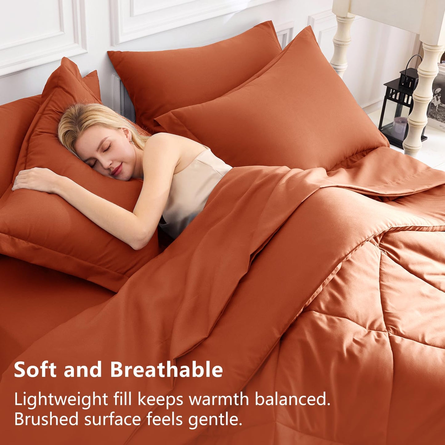 CozyLux Queen Comforter Set Burnt Orange - Bed in a Bag Queen Size 7 Pieces, Luxury Soft Bed Set for All Seasons, Bedding Set with Down Alternative Comforter, Sheets, Pillowcases & Shams, Terracotta
