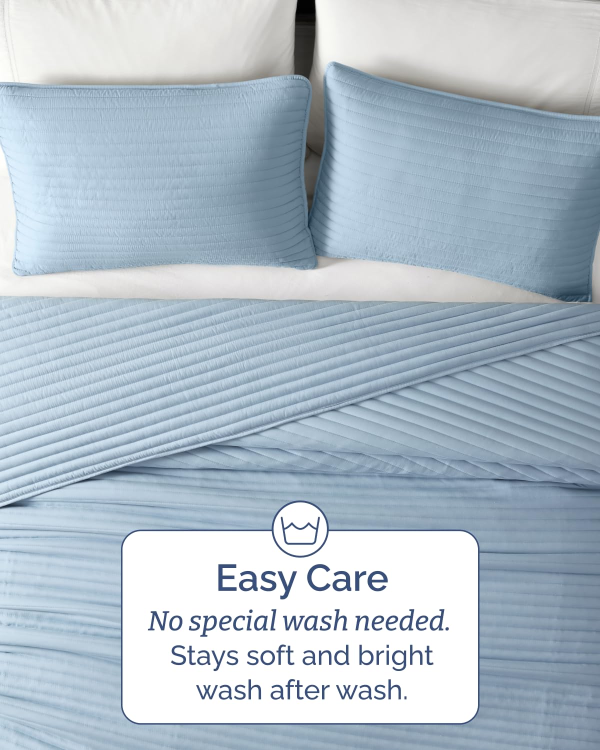 Quilts Queen Size - Dusty Blue Bedspread Queen Size with Stripe Stitch Pattern - Lightweight Bedspread for All Seasons - Soft, Breathable Comfy Summer Quilted Coverlet w/ 2 Pillow Shams - 90" x 96"