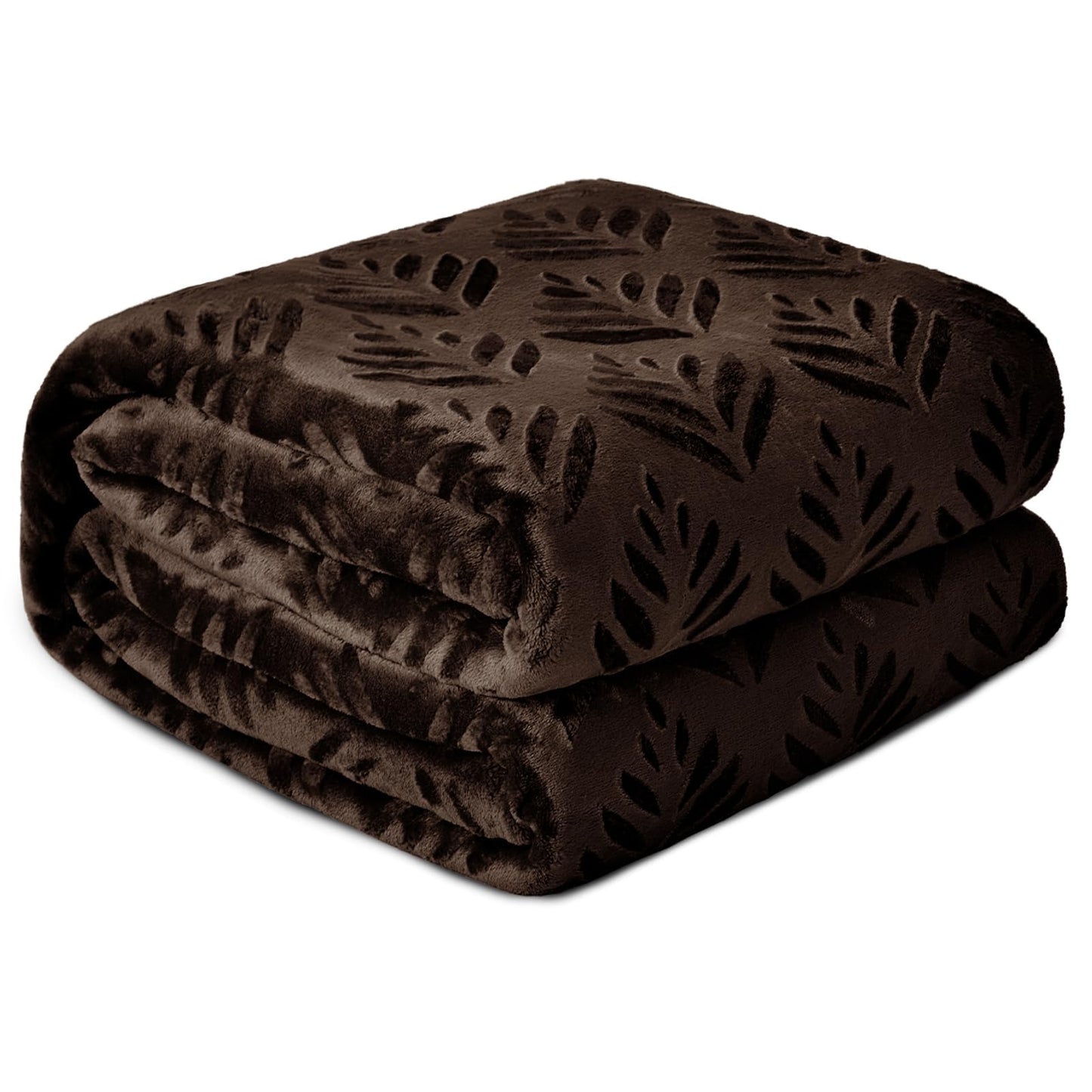 Exclusivo Mezcla Fleece Throw Blanket for Couch, Super Soft and Cozy Blankets All Season Use, Leaves Pattern, Plush Fuzzy Lightweight, Coffee, 50x60 Inch