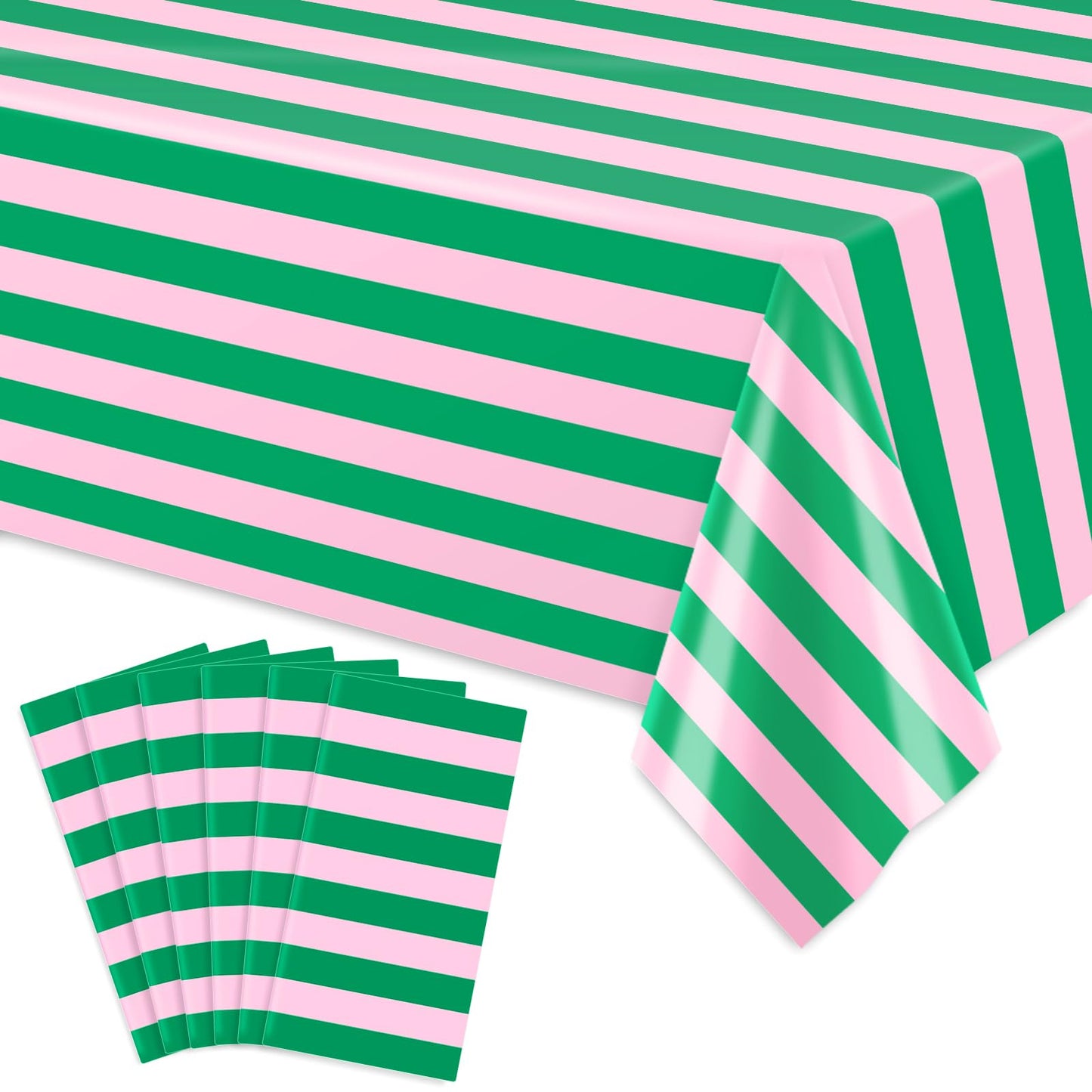 JarThenaAMCS 6Pcs Stripe Plastic Tablecloth Disposable Table Cloth Pink Green Rectangle Table Cover for Birthday Baby Shower Wedding Party Picnic Supplies, 54 x 108 Inch