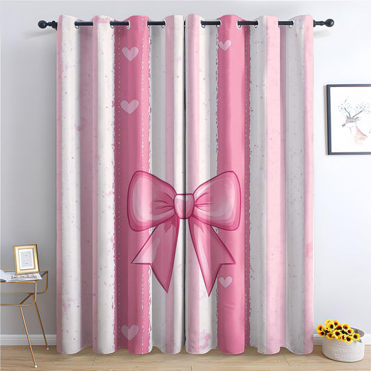 Fizzenobia Pink Bow Blackout Curtains for Bedroom Living Room, Thermal Insulated Room Darkening Grommet Drapes, Girls Bowknot Window Curtains & Home Decor, 54 Inch Curtains 2 Panel Set