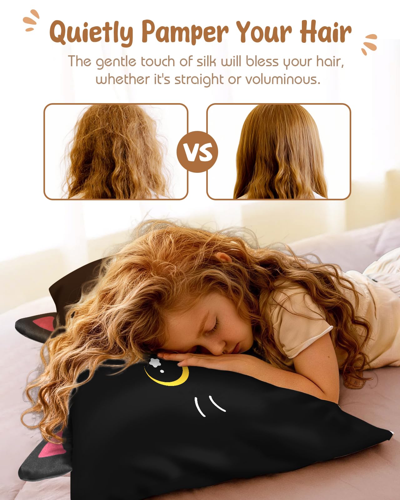 Miss Adola Kids Pillowcases Standard Size 20"x26" - Cute Cartoon Soft Breathable Silk Pillow Cases for Hair and Skin with Hidden Zipper for Women Fun Kawaii Design for Bedding, Black Cat