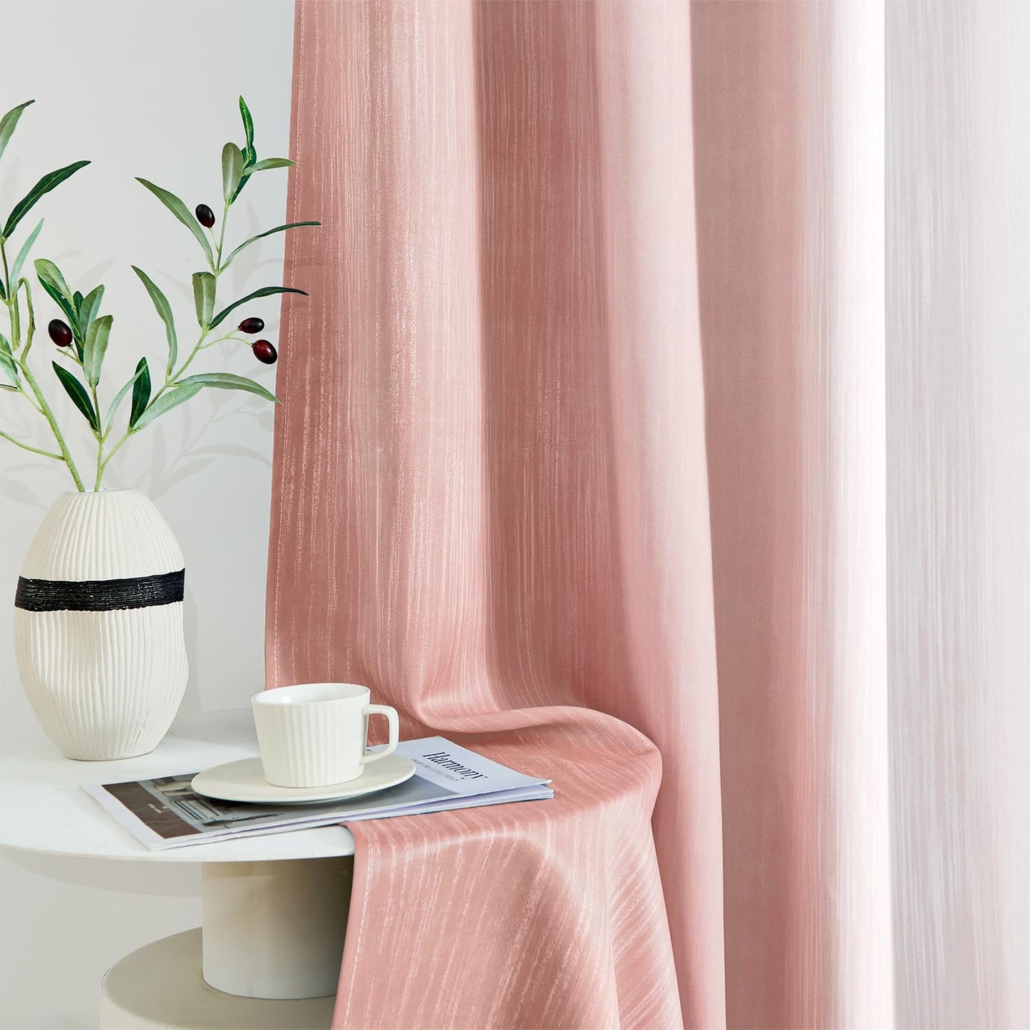 MIULEE Pink and Greyish White Ombre Blackout Curtains, Full Room Darkening Thermal Insulated 84 Inches Long Drapes for Bedroom/Living Room Grommet Window Treatments Modern 52Wx84L, Set of 2