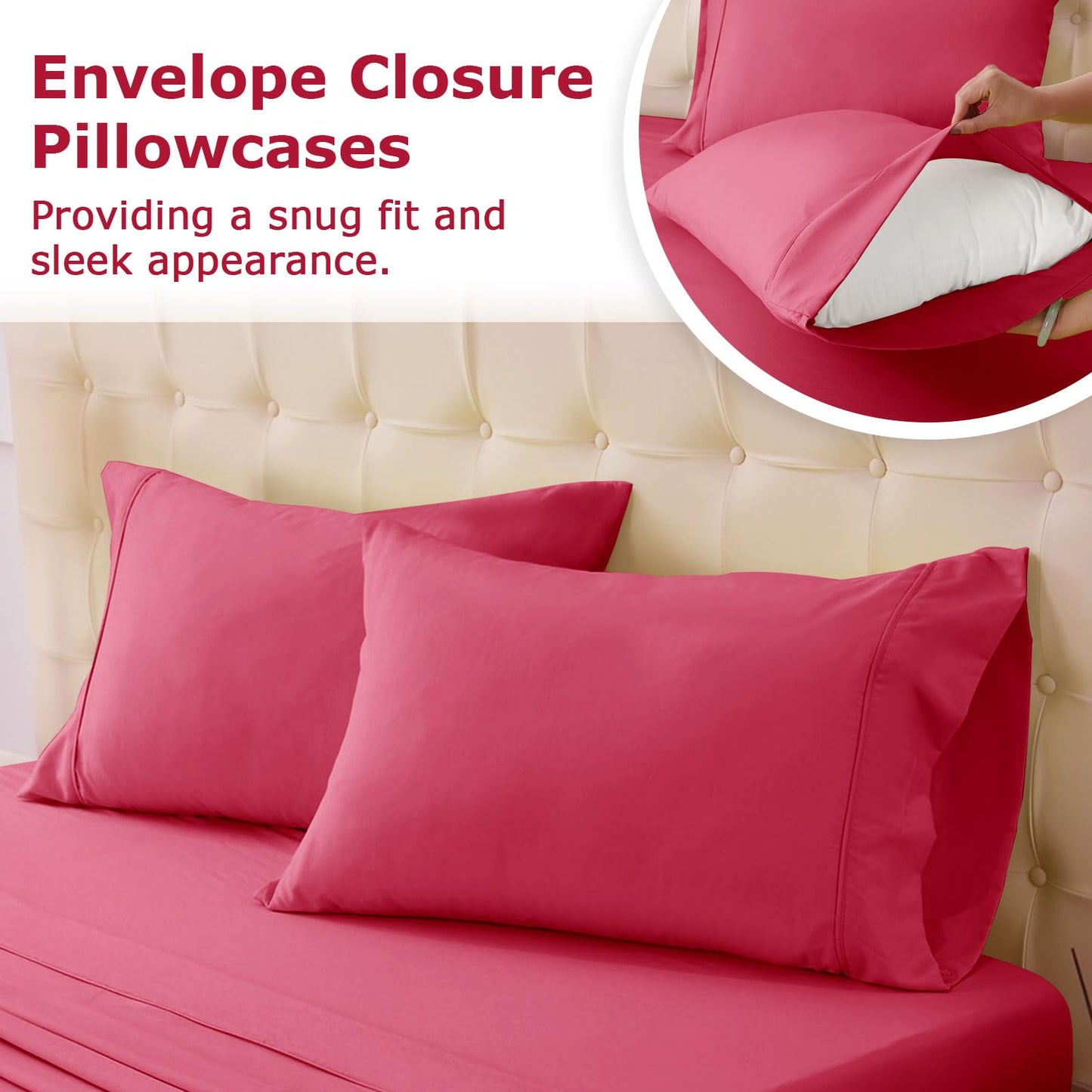 Homilay Queen Size Bed Sheet Set - 4 Piece Soft Microfiber Sheets with Deep Pockets, Cooling Technology, and Wrinkle-Free Pillowcase. Hotel-Quality, Durable Bedding, Viva Magenta