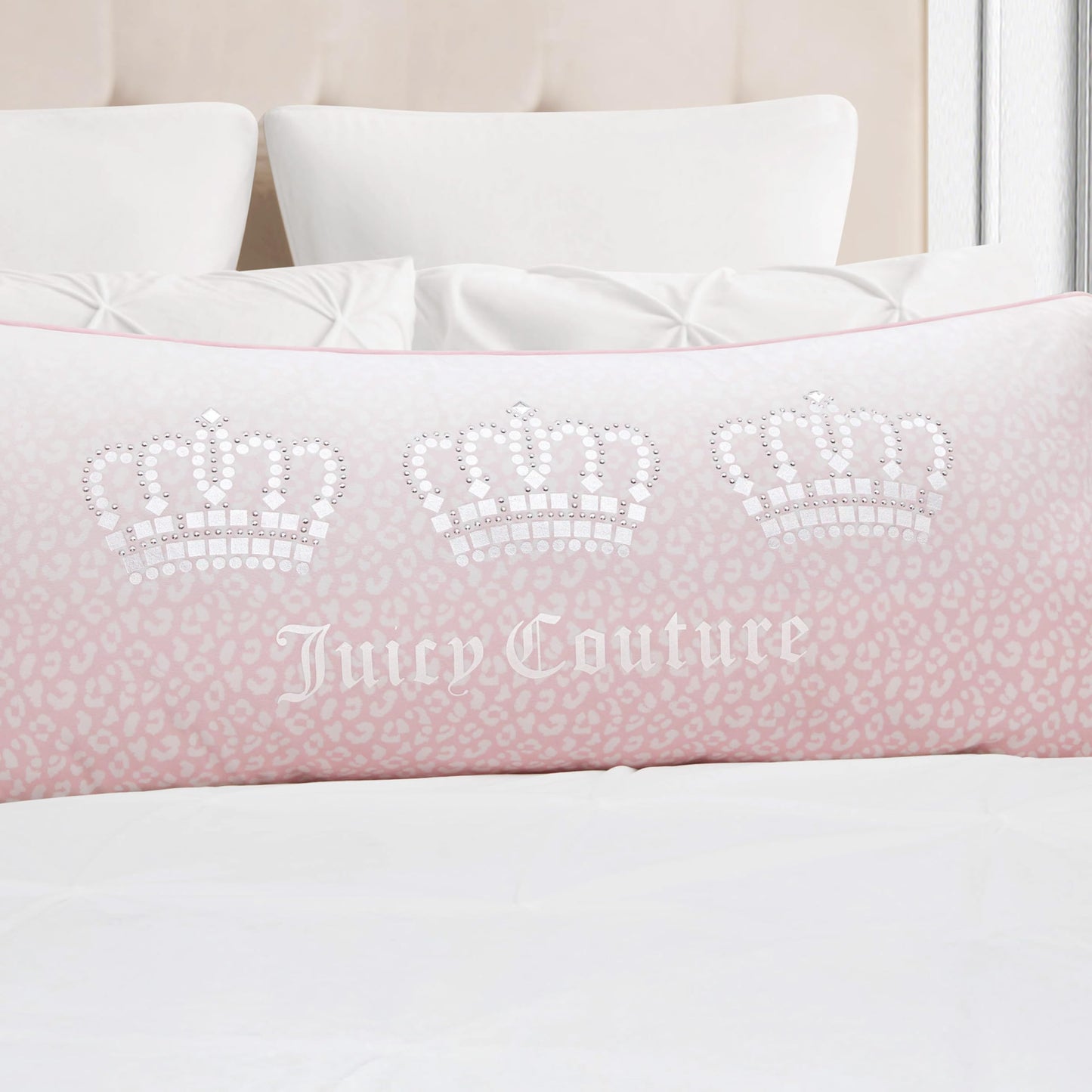 Juicy Couture Royal Crowns 16" x 36" Decorative Pillow, Light Pink Leopard