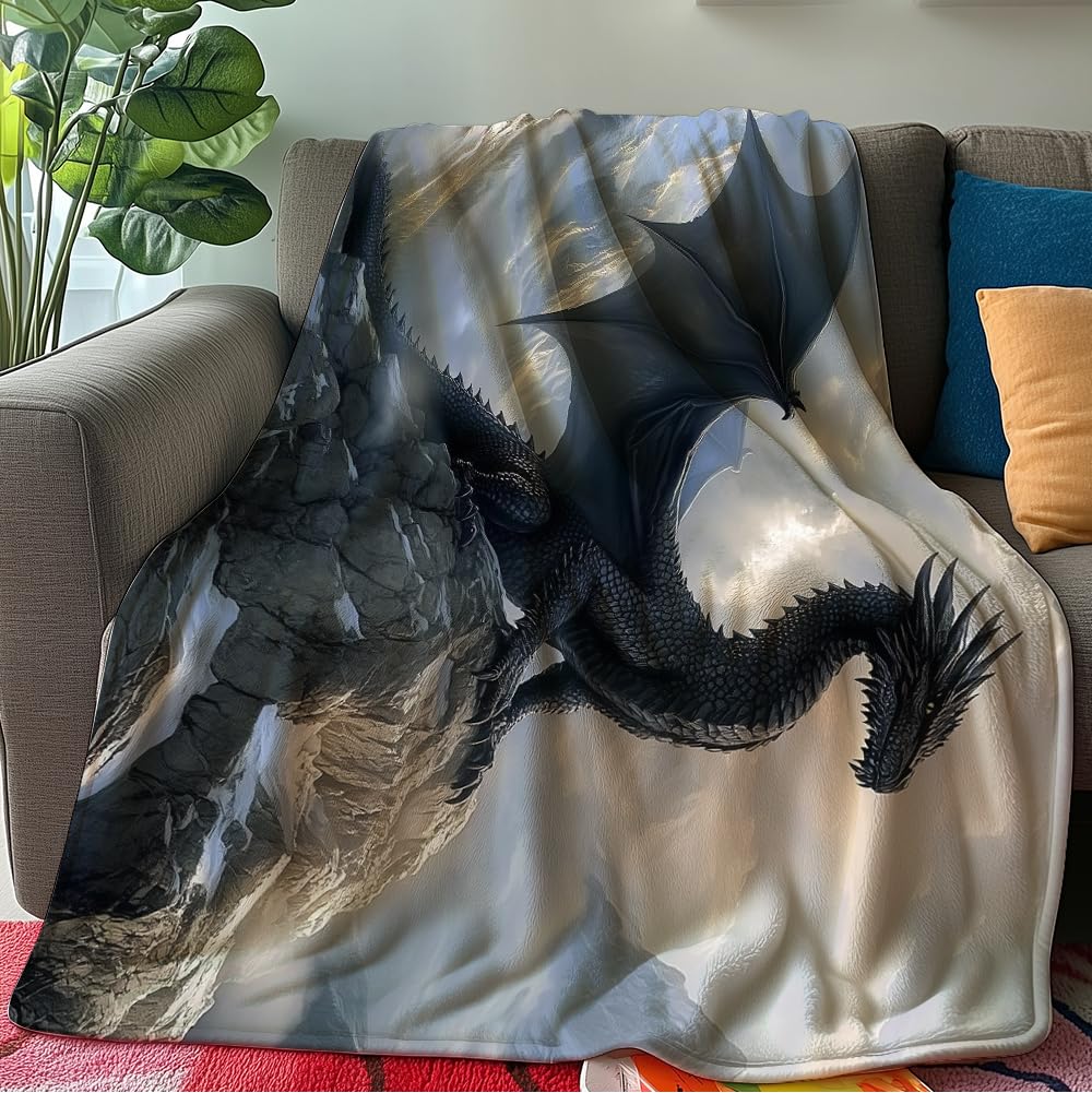 HUNXIAOJ Dragon Throw Blanket Dragon Blanket for Men Animal Throw Warm Soft Flannel for Kids Teens Adults Bed Sofa Couch (49in x 59in)