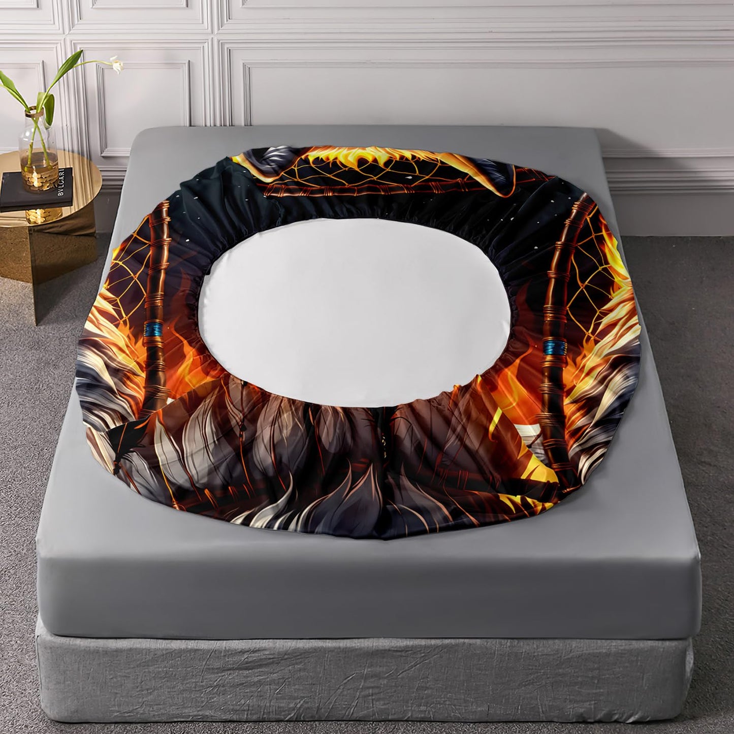 UEVBF Wolf Fitted Sheet Set Twin Size,Dreamcatcher Flame Printed Bedding Set for Kids Boys Room Decor,Boho Animal Themed Bedding Fitted Sheet Sets,1 Fitted Sheet+2 Pillowcases.