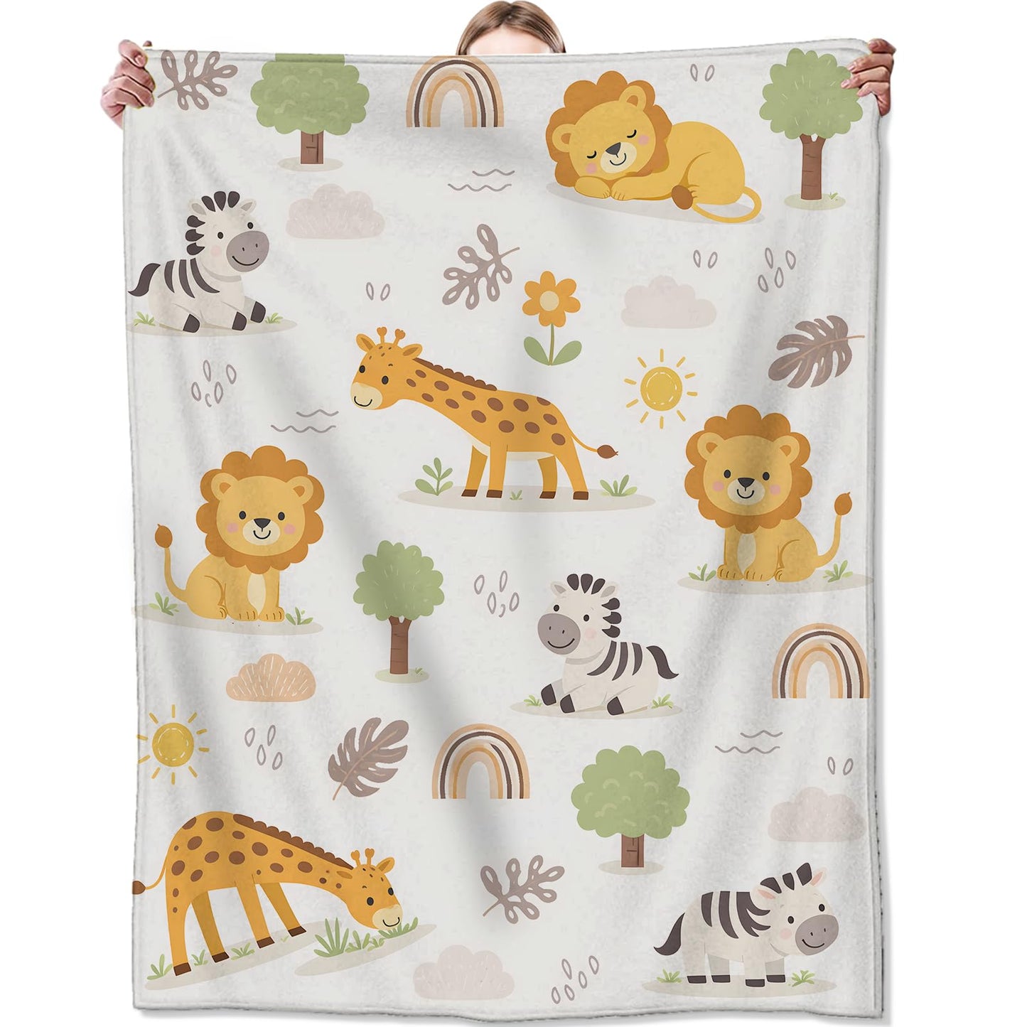 Zeleda Cute Giraffe Cozy Throw Blanket for Couch Sofa Bed, Soft Flannel Cartoon Lion Zebra Blankets for Kids Girls Boys, Warm Lightweight Adorable Animal Throws for Room Decor Gifts, 50x60 Inches