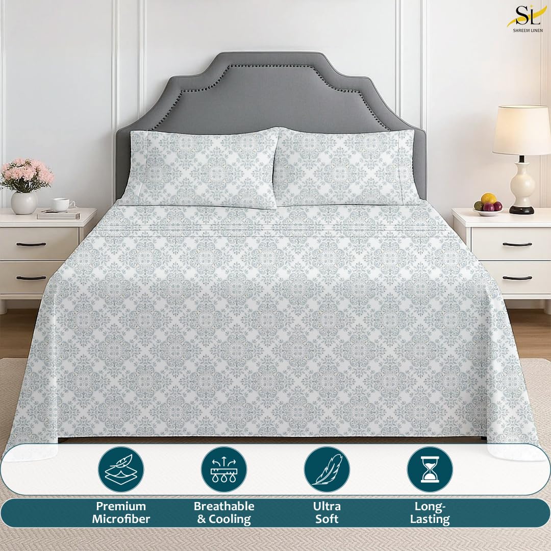 Shreem Linen Queen Sheet Set 4 Piece Bedding, Brushed Microfiber Soft Sheets for Queen Size Bed with Flat, Fitted Sheet, 2 Pillow Cases (Charm Paisley)