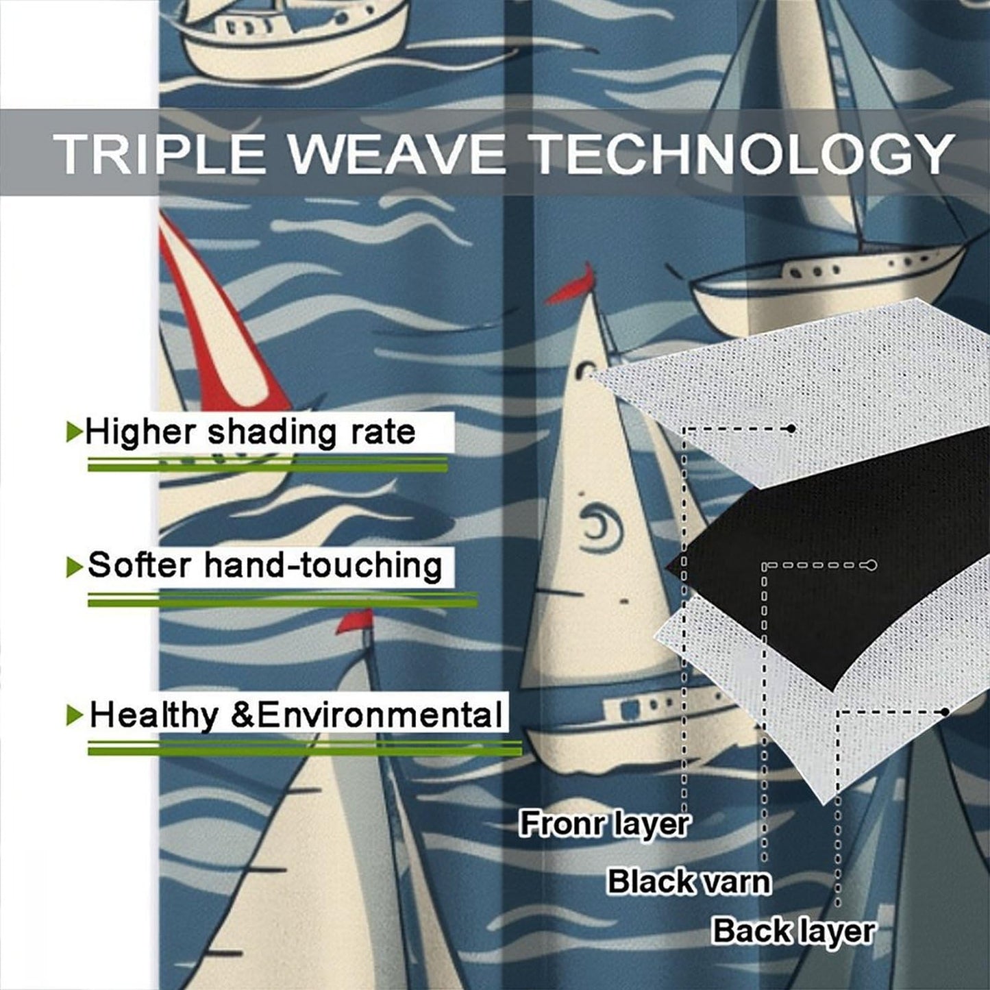 TOWINSFB Cartoon Sailboat Blackout Curtains for Living Room Bedroom, Ocean Wave Ship Nautical Illustration Window Curtains Rod Pocket Thermal Insulated Window Drapes, 2 Panels, Each 21" W x 45" L