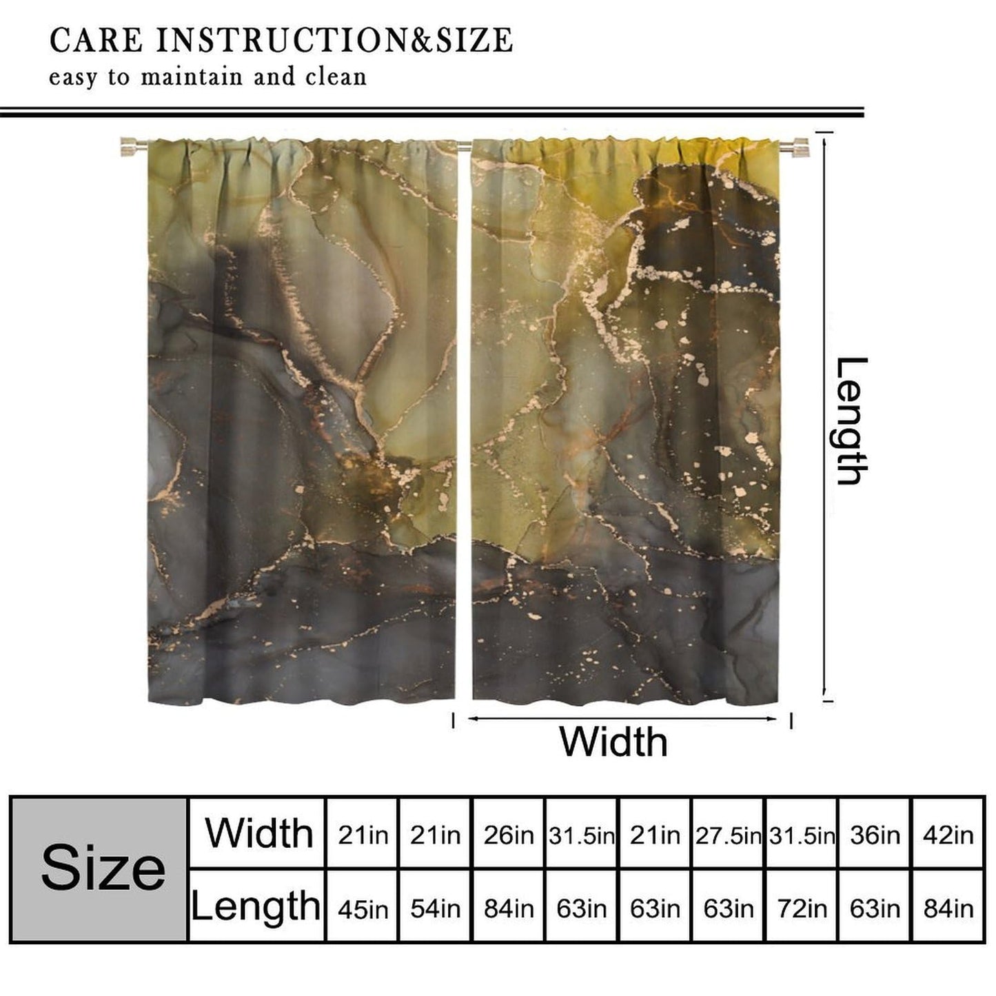 Ink Marble Kitchen Curtains Aesthetics Abstract Golden Foil Inked Textured Moss Green and Charcoal Grey Modern Rod Pocket Window Treatments for Bedroom Living Room 2 Panels Set 41" x 45"（No Blackout）