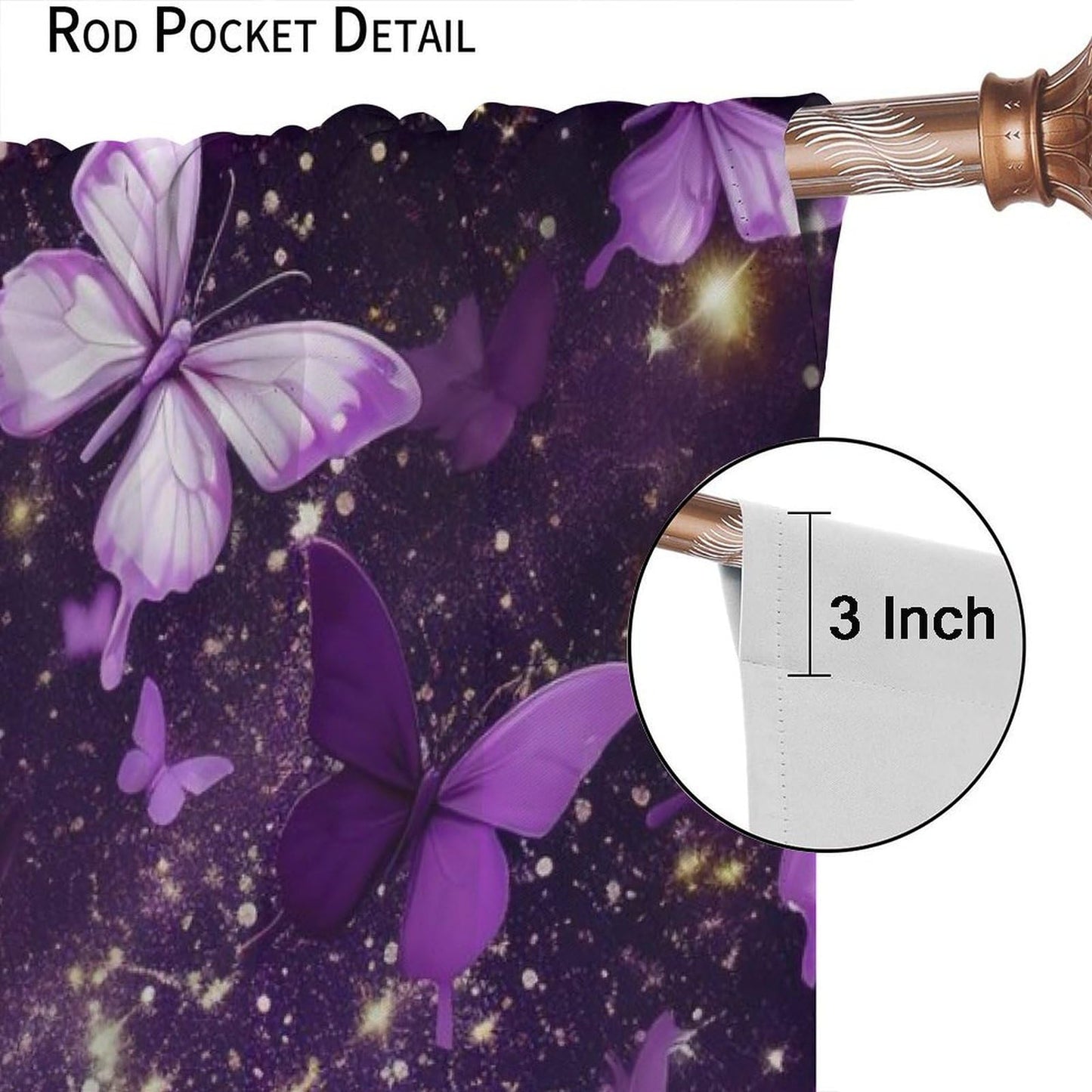 PHTAYOT Butterfly Curtains, Purple Dream Fantasy Starlight Butterfly Pattern for Kids Girls Room Decor, Print Blackout Drapes for Living Room Bedroom Kitchen 2 Panel Set 21" W X 63" L