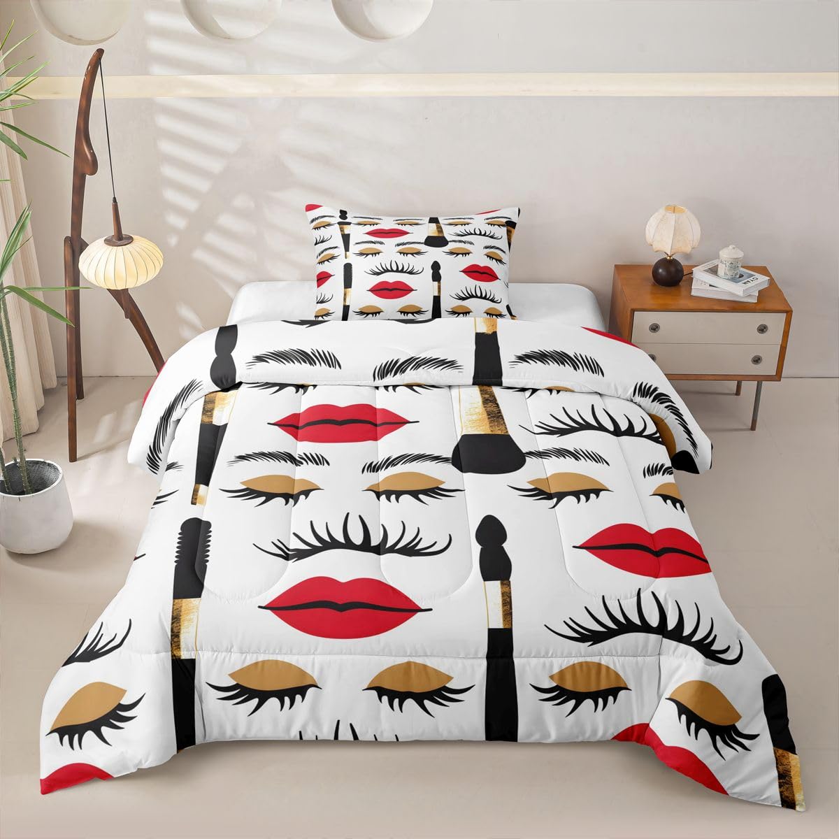 Erosebridal Fashion Women Comforter Set Cosmetics Twin Bedding Sets for Girls Preteen Boys Modern Girly Comforter Makeup Perfume for Girl Quilt