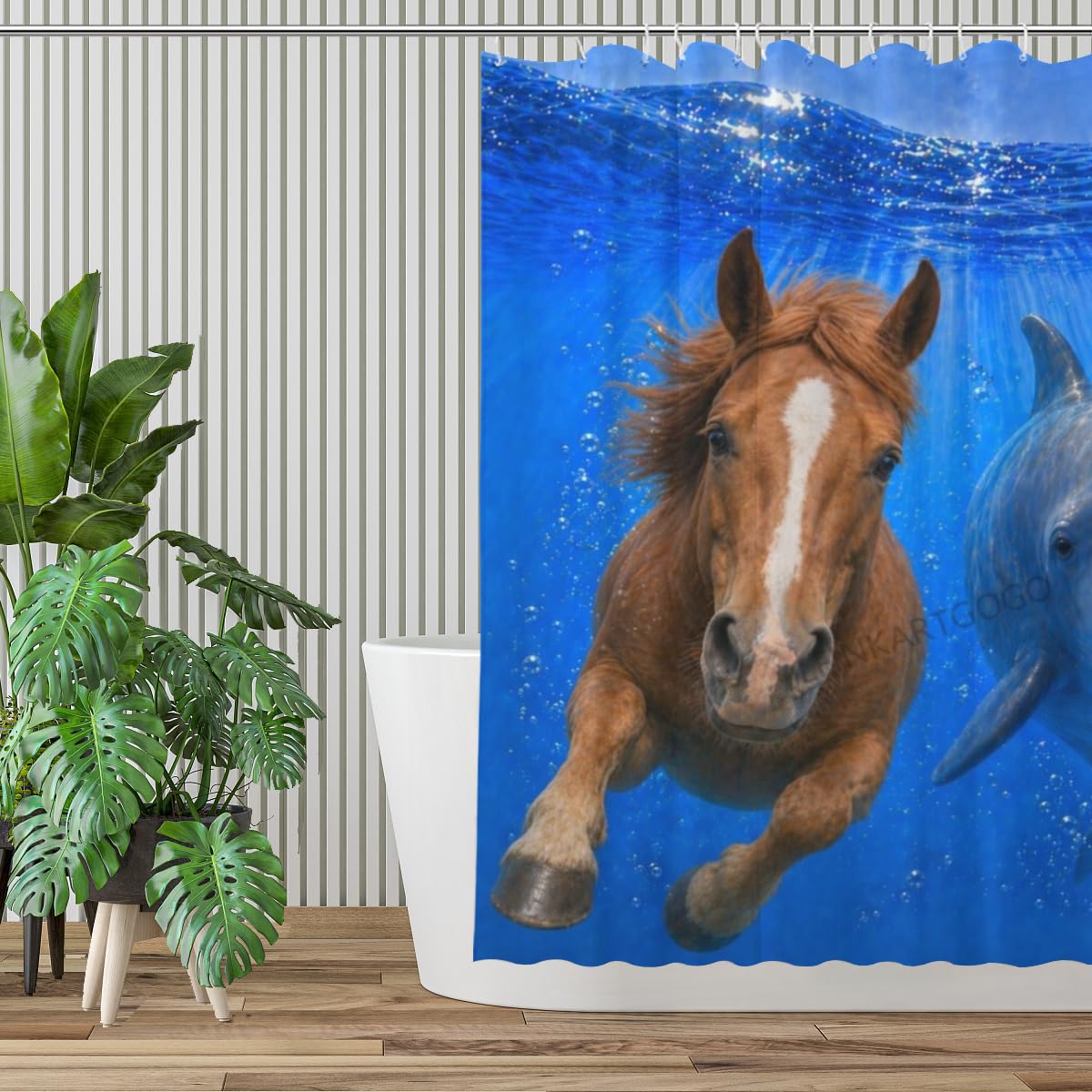 LFINKARTGOGO Ocean Horse Shower Curtain 72x72 with 12 Hooks Underwater Animal Dolphin Waterproof Washable Polyester Bath Curtain for Home Hotel Decor