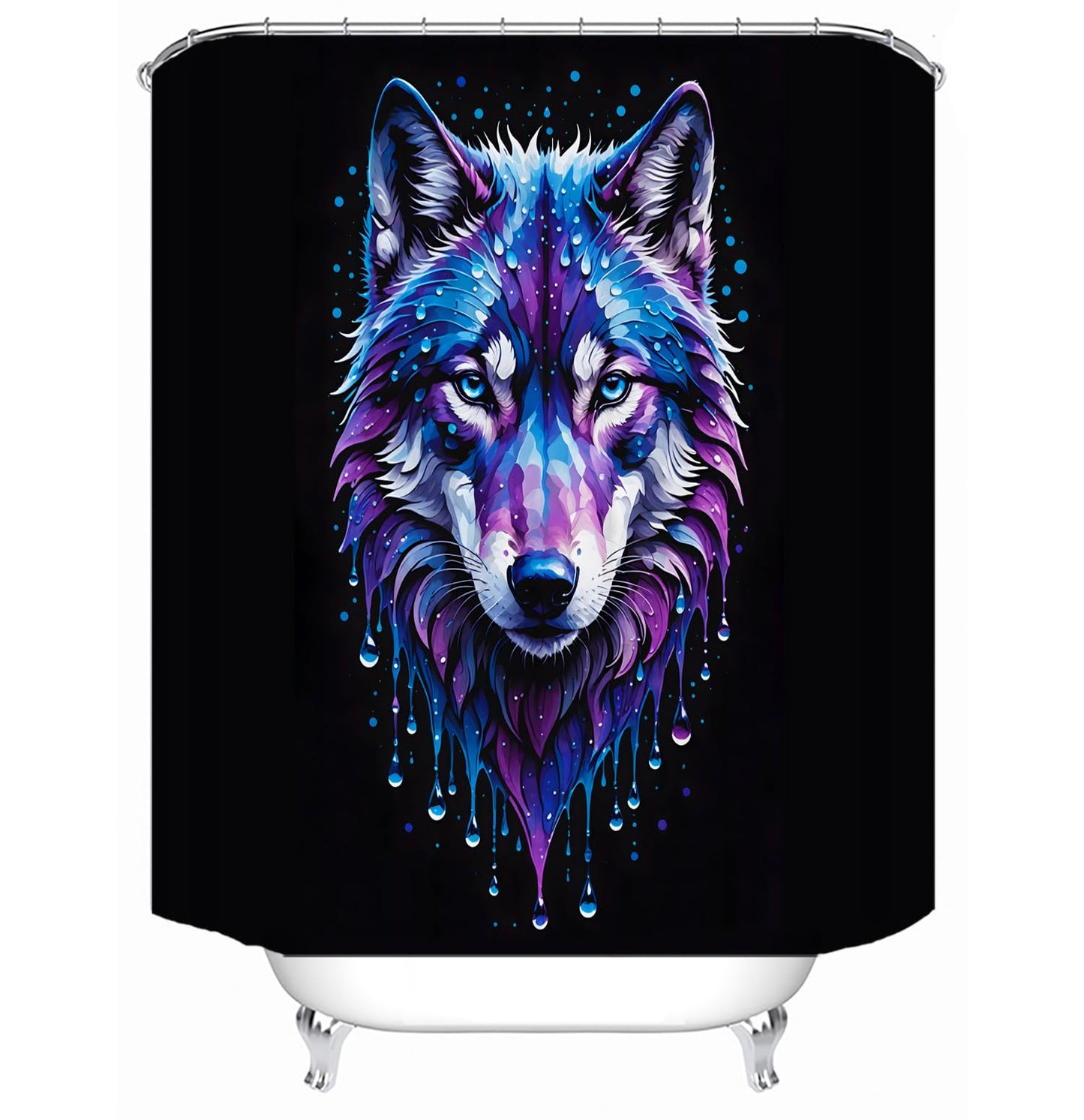 LYFANS Bathroom Using A Black Background Wolf Head 3D Shower Curtain, Luxury Bathtub Standard Shower Curtains, Waterproof and Bright Fabric Shower Curtain, Size (72x72 Inches)