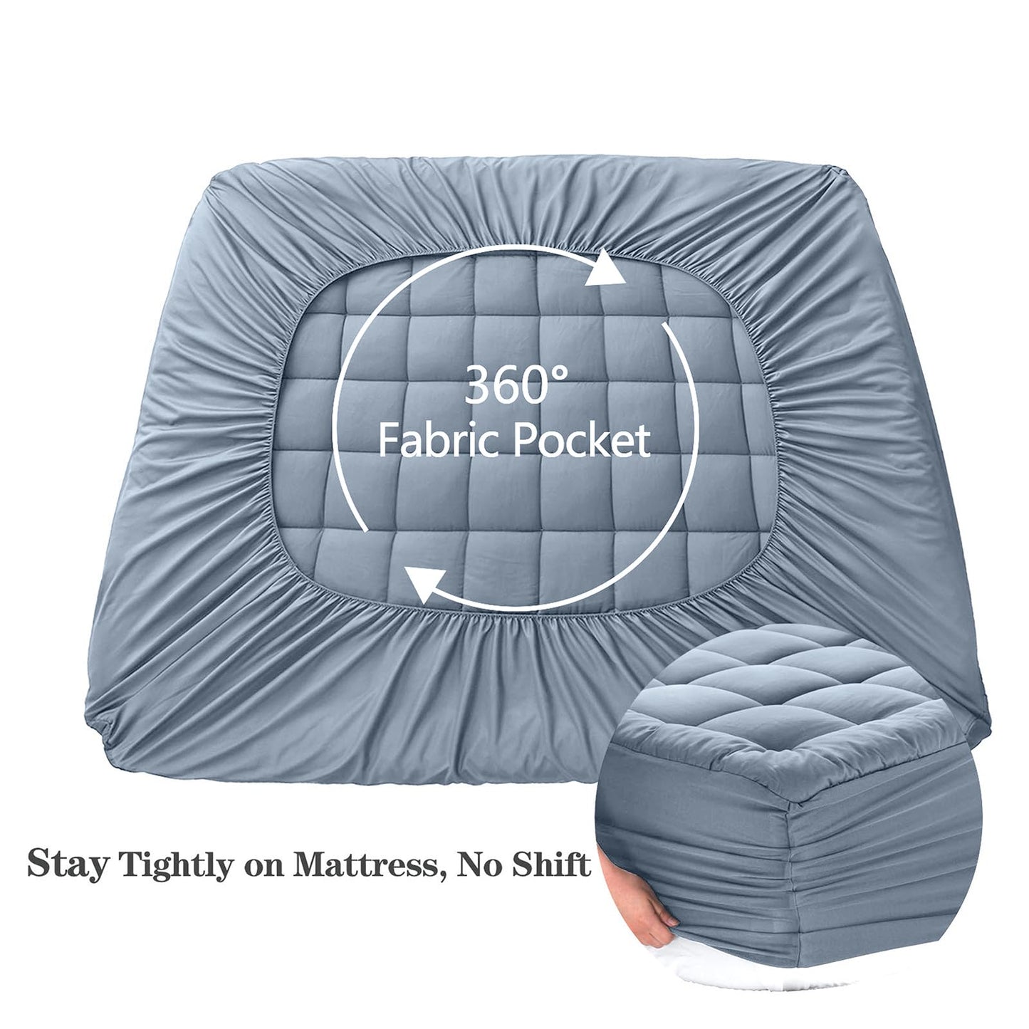 EASELAND Queen Size Mattress Pad Pillow Top Mattress Cover Quilted Fitted Mattress Protector 8-21" Deep Pocket Cooling Mattress Topper (60x80 Inches, Dusty Blue)