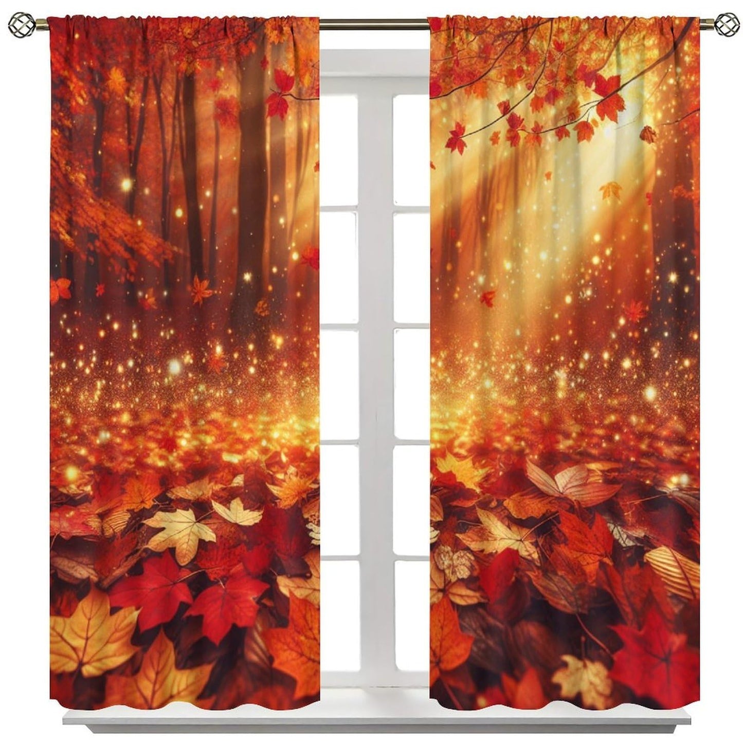 Nanacur Autumn Leaf Maple Leaves Curtains, Fall Plants Nature Scenery Rod Pocket Window Treatments for Farmhouse Bedroom Living Kitchen Cafe Drapes 41" W X 45" L (No Blackout)