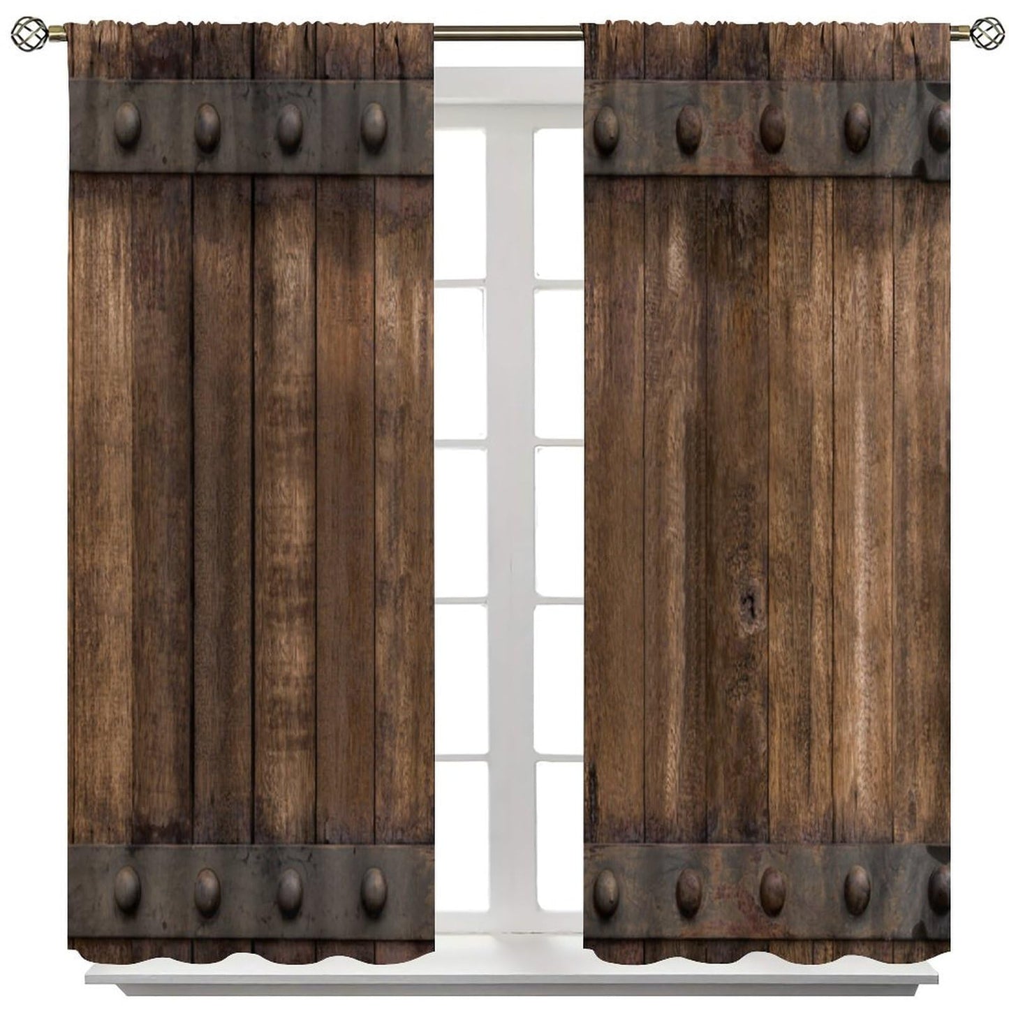 Nanacur Rustic Wooden Barn Door Curtains, Wood Brown Old Rod Pocket Window Treatments for Girl Boy Bedroom Living Room Office Drapes 41" W X 45" L (No Blackout)