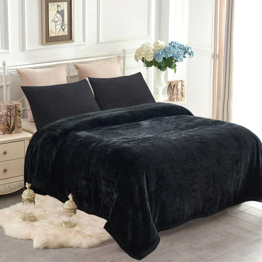 JYK Fleece Plush Blanket - 3.5 LB, 1 Ply Lightweight Korean Style Mink Blanket, Queen 79" x 91" - Super Soft, Warm & Cozy, Microfiber Bed Blanket for All Seasons, Black