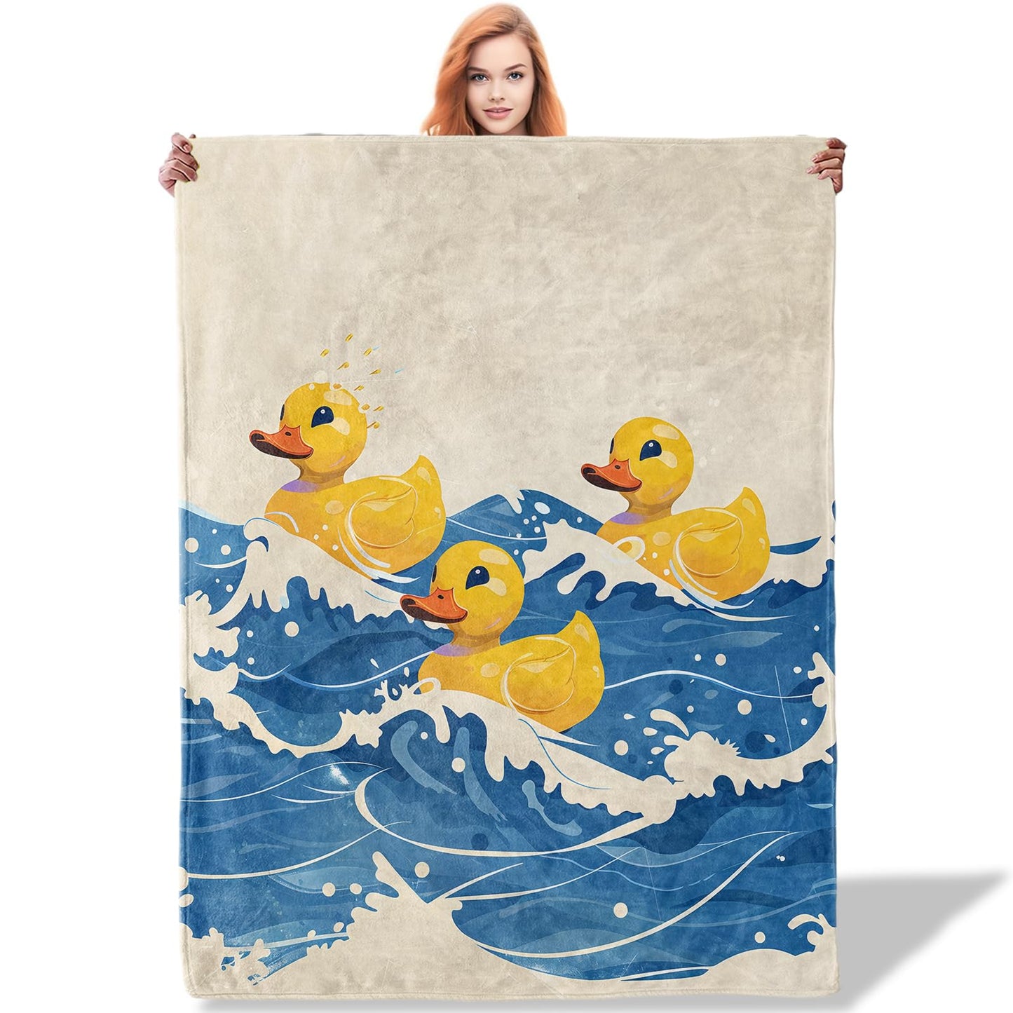 Plistiz Cute Rubber Duck Throw Blanket for Women Girls Boys, Soft Flannel Blankets Gifts for Living Room Couch, Home, Sofa Decor, 50"x60"