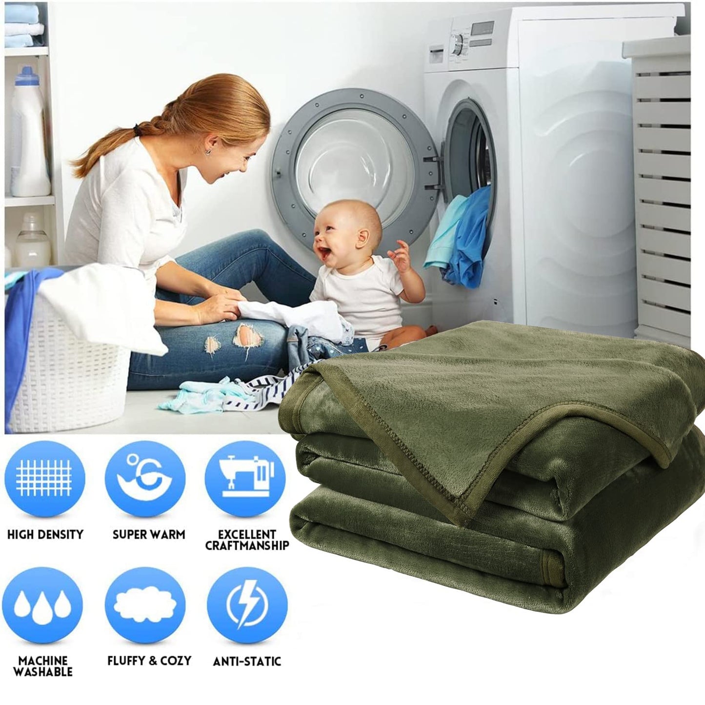 Soft Twin Size Blanket All Season Warm Fuzzy Microplush Lightweight Thermal Fleece Blankets for Couch Bed Sofa,66x90 Inches,Olive Green