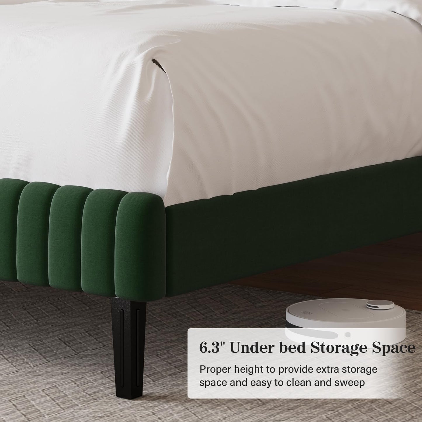 BarnFurin Queen Size Bed Frame, Velvet Upholstered Platform Bed with Vertical Channel Tufted Headboard and Footboard, No Box Spring Required, Easy Assembly, Green