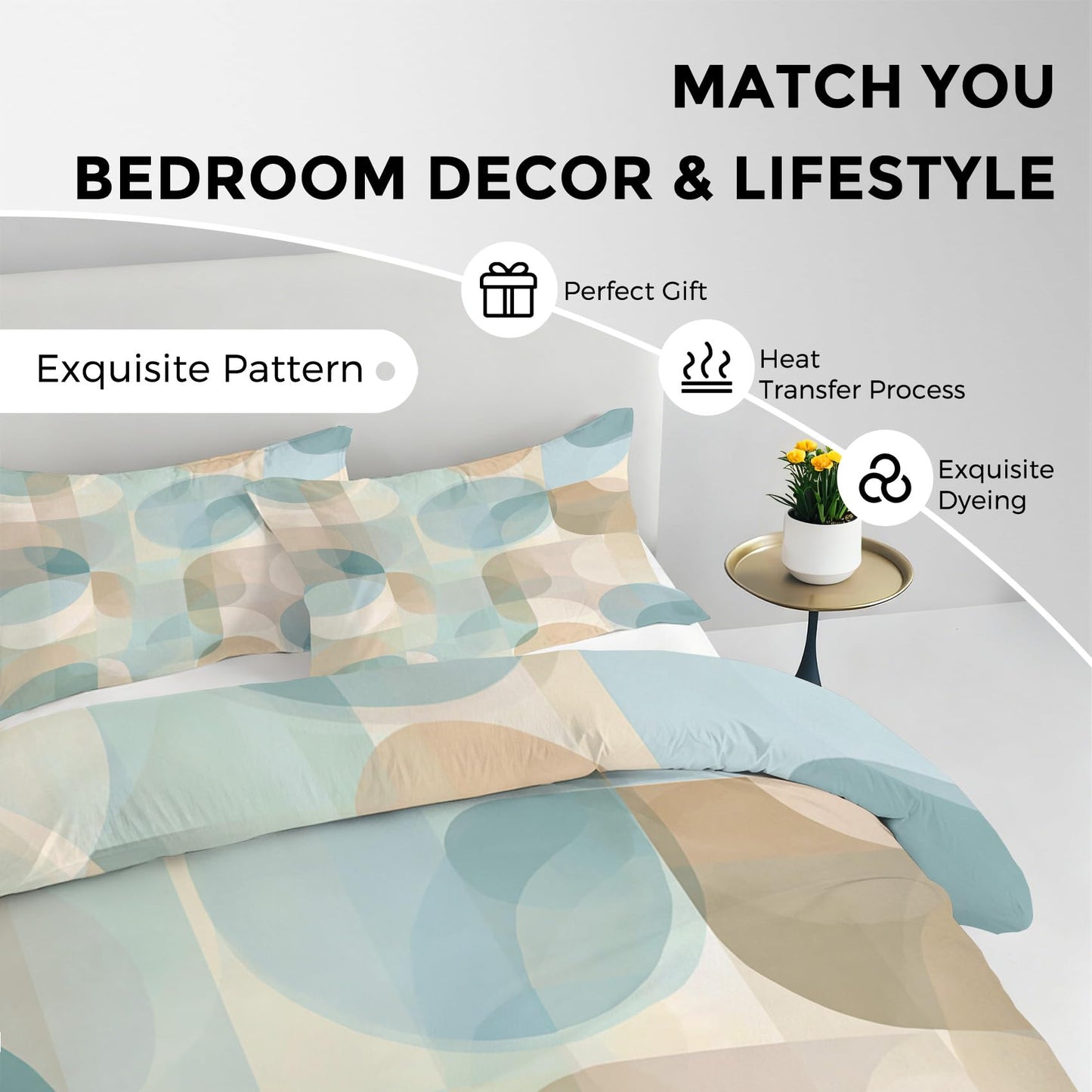 Abstract Geometry Duvet Cover Twin Size, Mid Century Modern Bedding Set 2 pcs with 1 Pillow Cover, Geometric Bedroom Decor, Soft Microfiber Reversible, Zipper & Ties KJJT 15