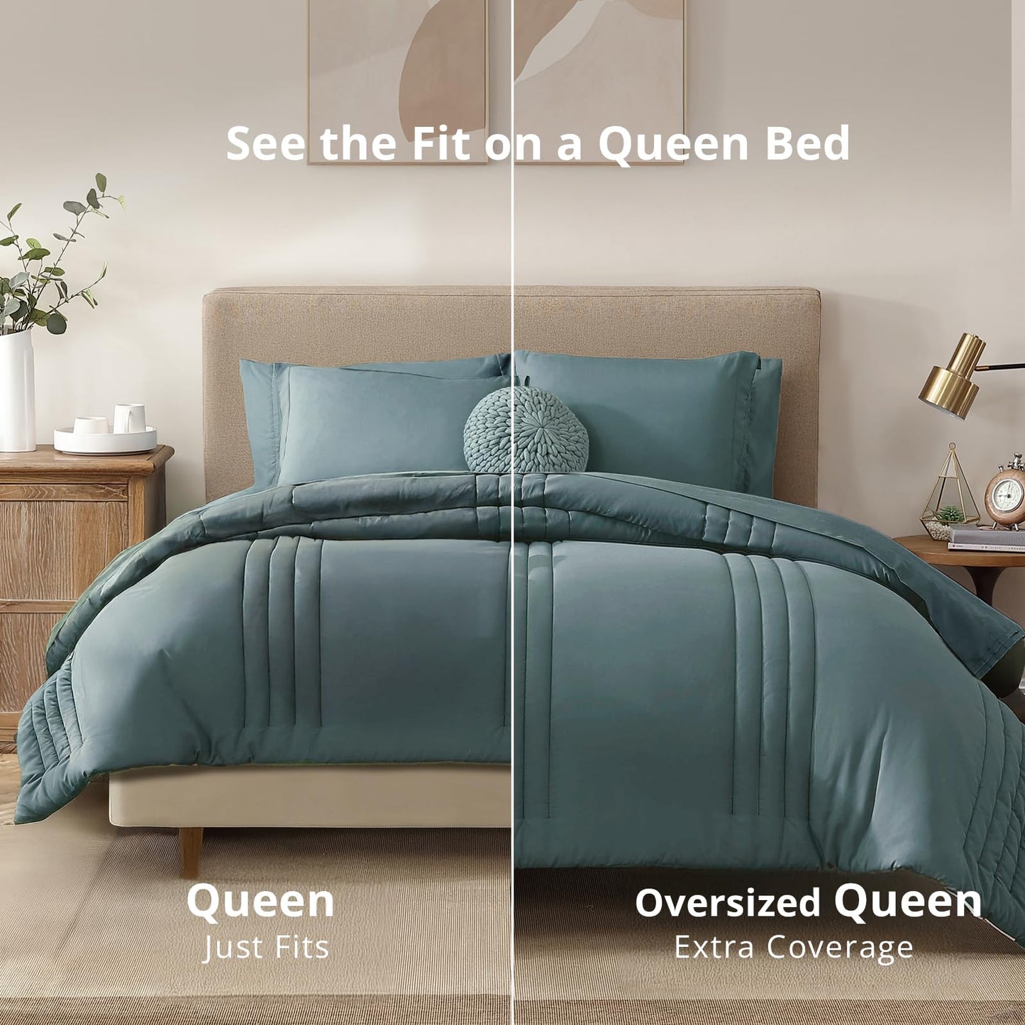 Monbix Queen Comforter Set - 7 Pieces Blue Green Bed in a Bag Queen Bedding Sets with Comforters, All Seasons Comforter Bed Set with Sheets,Pillowcases & Shams