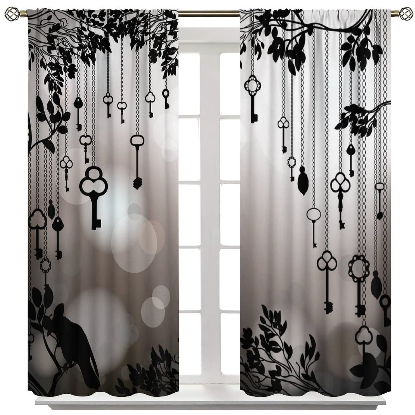 Gothic Crow Curtains, Black Birds Crow Decor Window Treatments for Living Room, Crow Black Dark Wings Thriller Curtain Drapes 2 Panels, 72x63 Inch