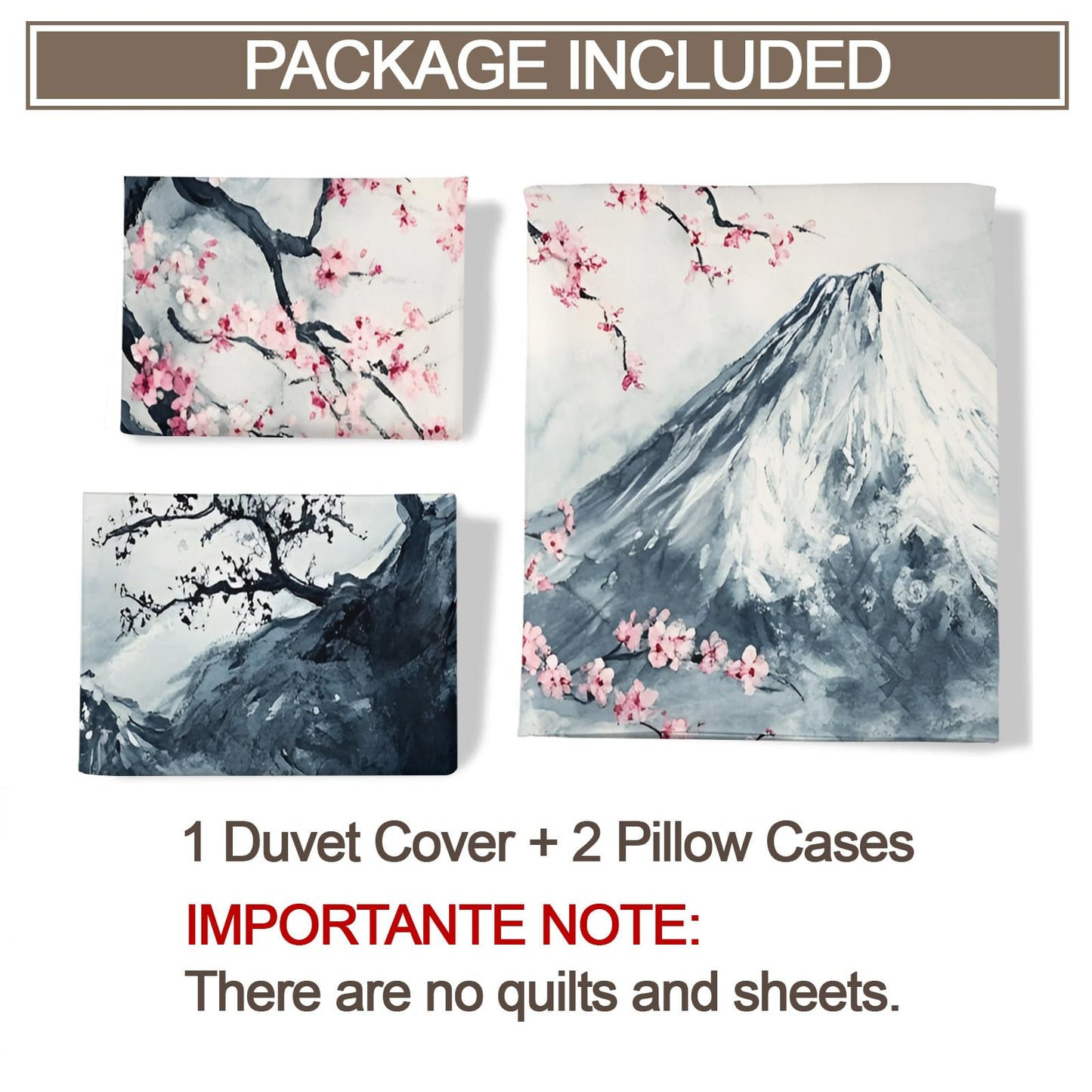 PAISUOQ Japanese Duvet Cover King Size, Traditional Painting Bedding Set, 3 Piece, Soft Microfiber Patterned Comforter Cover with Zipper Ties & 2 Pillowcase, Mountains Bedroom Decor & Gifts