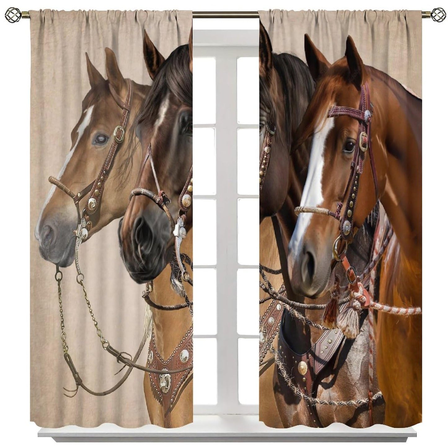 Yearn Jear Horse Window Curtains, Western Wild Horses Cowboy Curtains for Living Room, Country Stlye Farm Rustic Animal Horse Drapes,42x45 Inch Decor